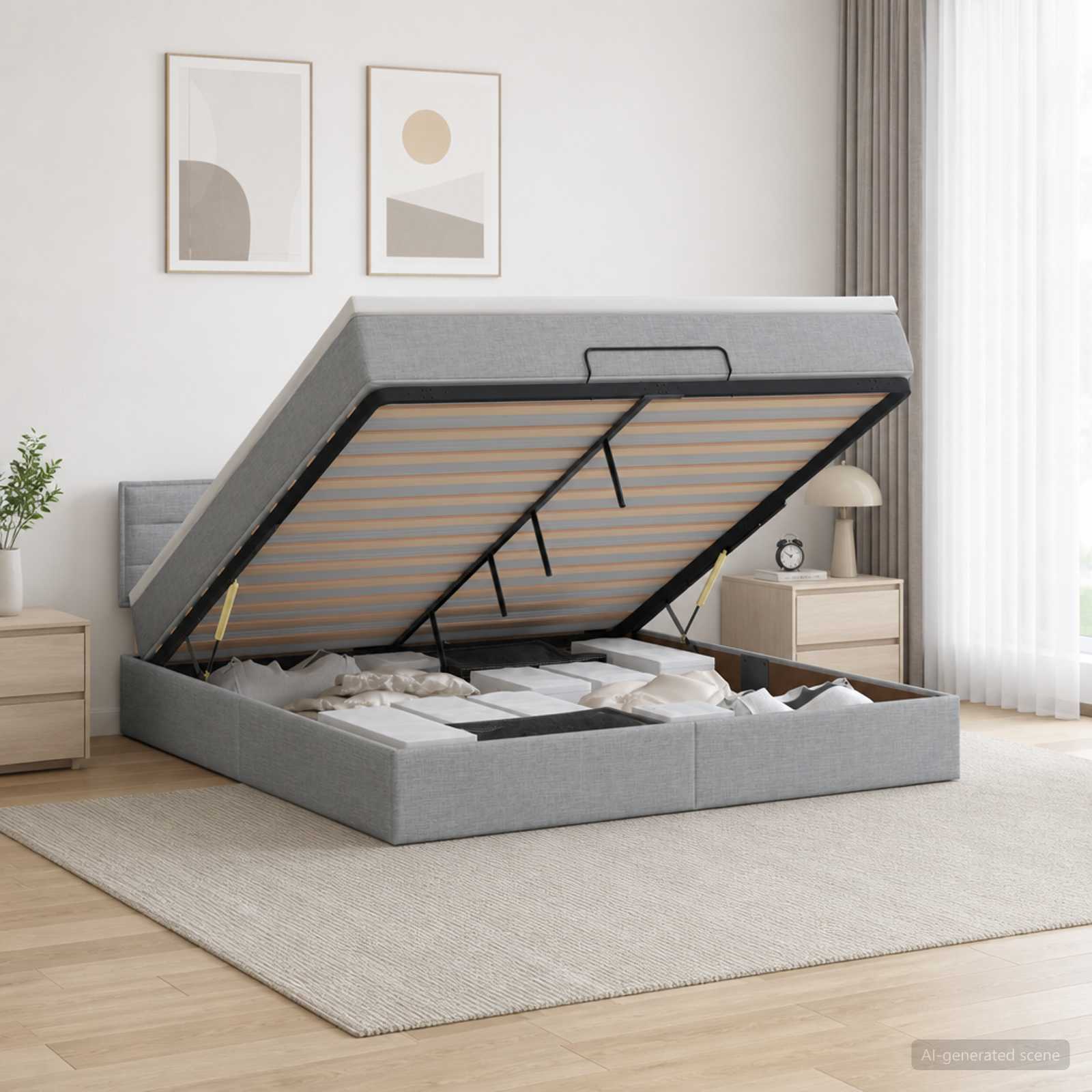 vidaXL Κρεβάτι Ottoman με στρώμα Ανοιχτό γκρι 180 x 200 cm Ύφασμα