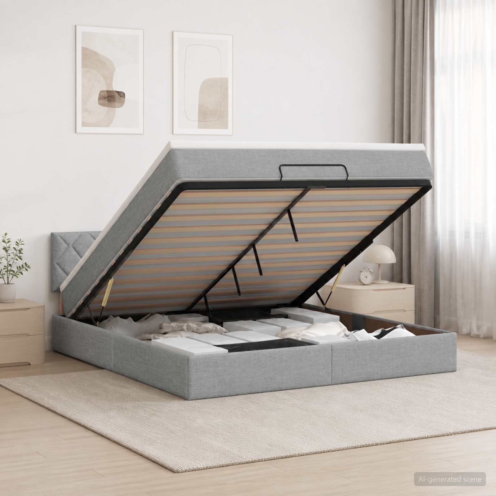 vidaXL Κρεβάτι Ottoman με στρώμα Ανοιχτό γκρι 160 x 200 cm Ύφασμα