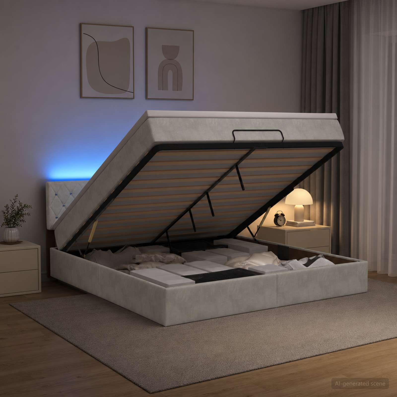 vidaXL Κρεβάτι Ottoman με Στρώμα και LED Ανοιχτό γκρι 140 x 190 cm