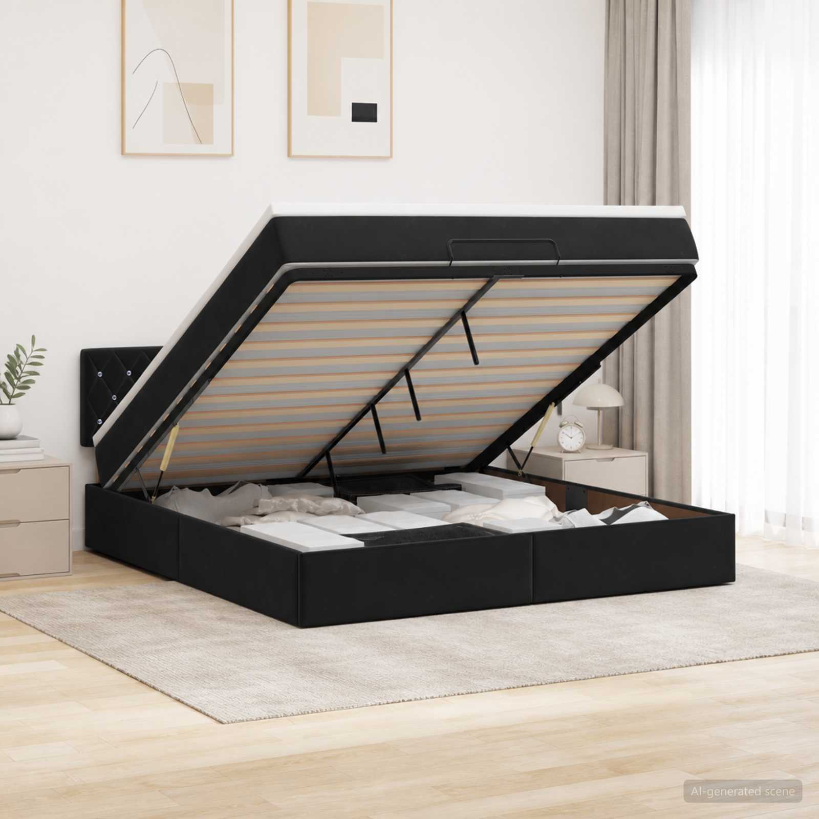 vidaXL Κρεβάτι Ottoman με στρώμα Μαύρο 160 x 200 cm Βελούδο