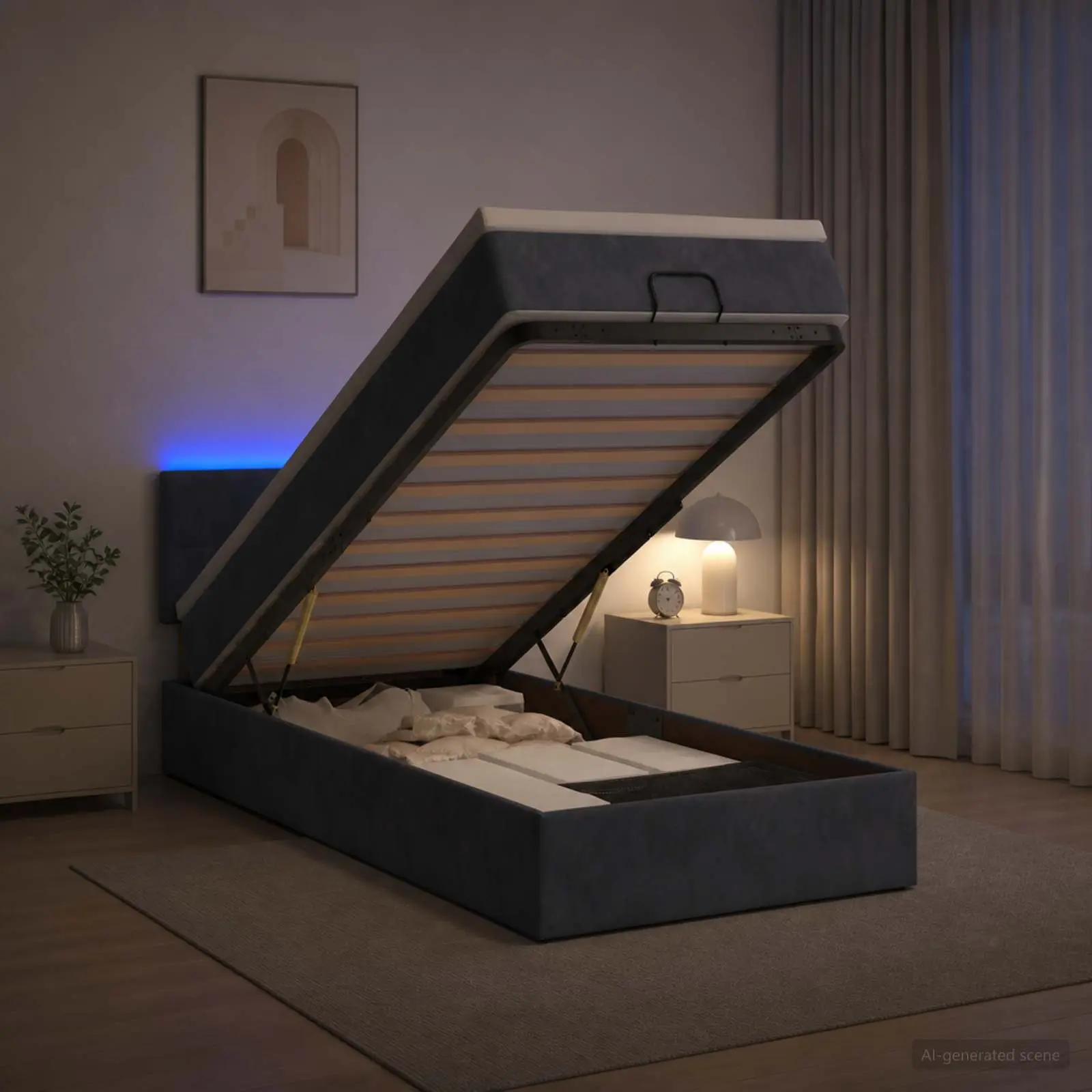 vidaXL Κρεβάτι Ottoman με Στρώμα και LED Σκούρο Γκρι 90 x 200 cm