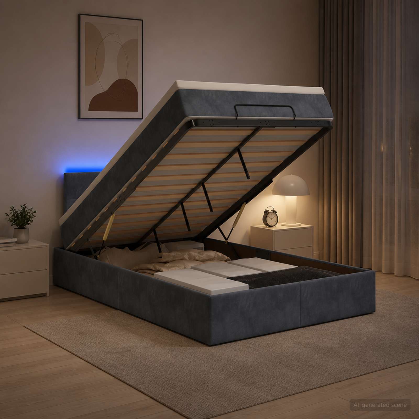 vidaXL Κρεβάτι Ottoman με Στρώμα και LED Σκούρο Γκρι 120 x 190 cm