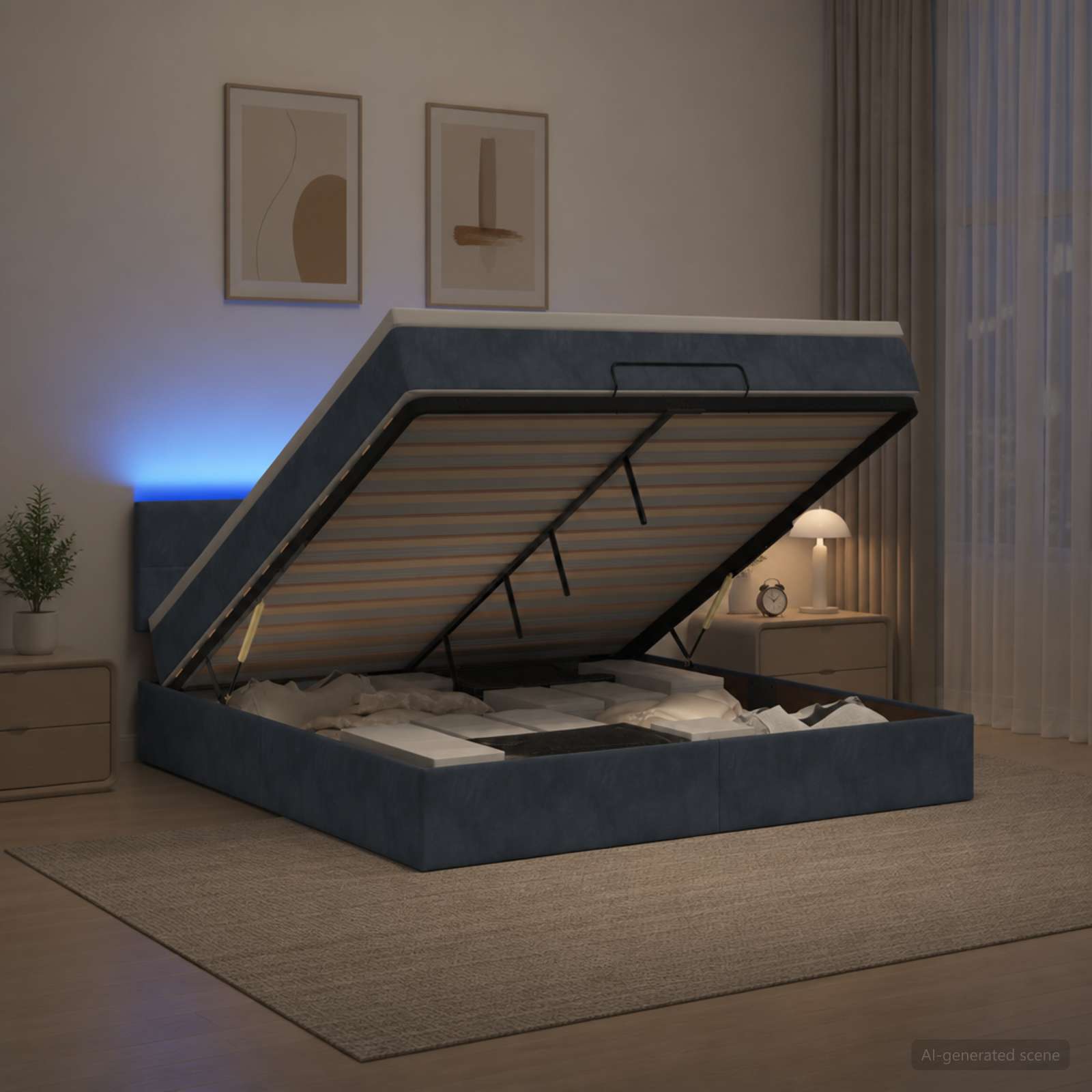 vidaXL Κρεβάτι Ottoman με Στρώμα και LED Σκούρο Γκρι 140 x 200 cm