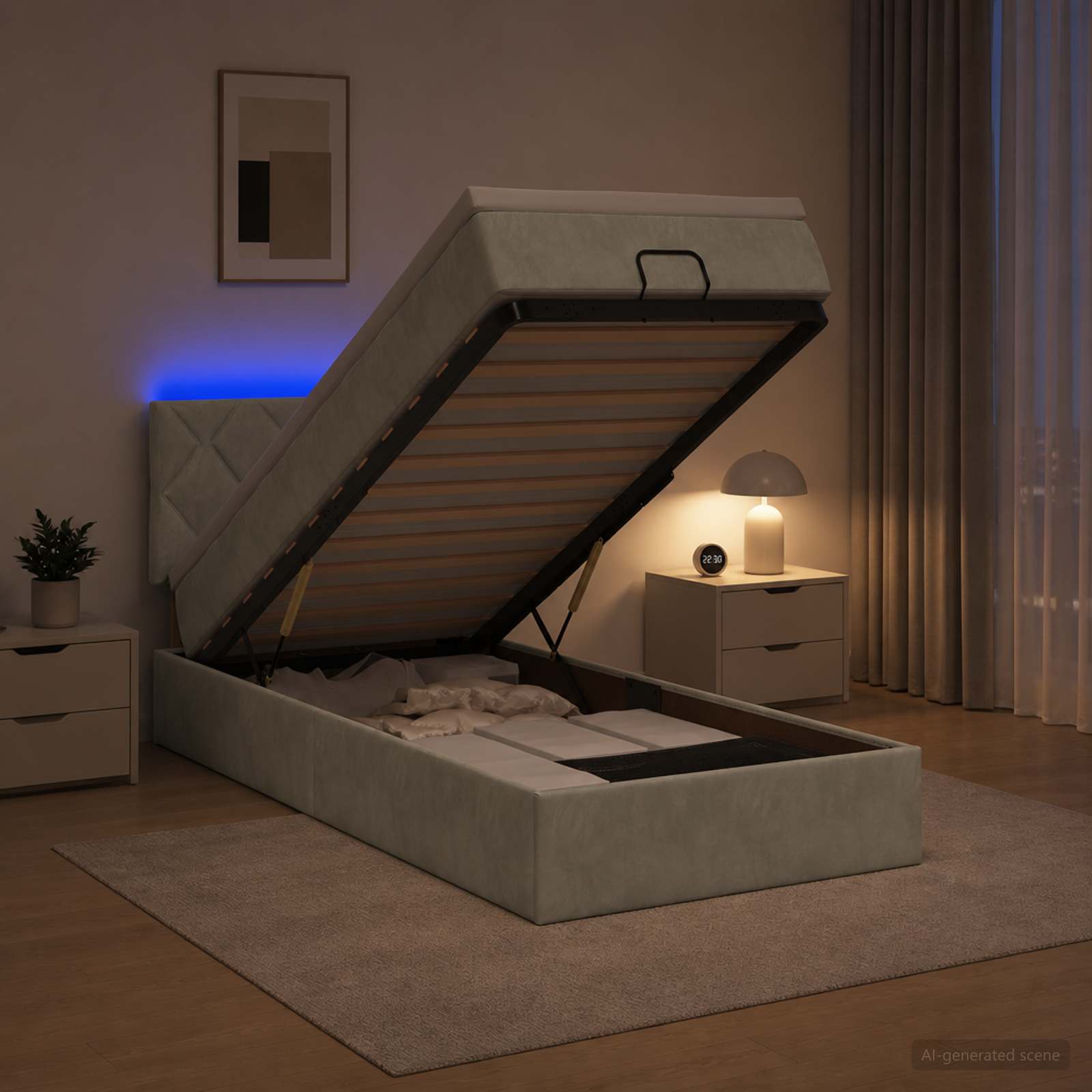 vidaXL Κρεβάτι Ottoman με Στρώμα και LED Ανοιχτό γκρι 90 x 200 cm