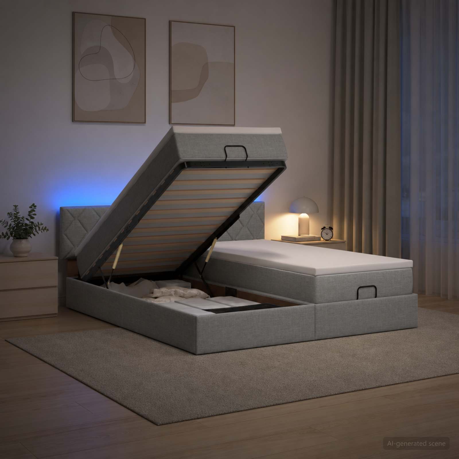 vidaXL Κρεβάτι Ottoman με Στρώμα και LED Ανοιχτό γκρι 180 x 200 cm