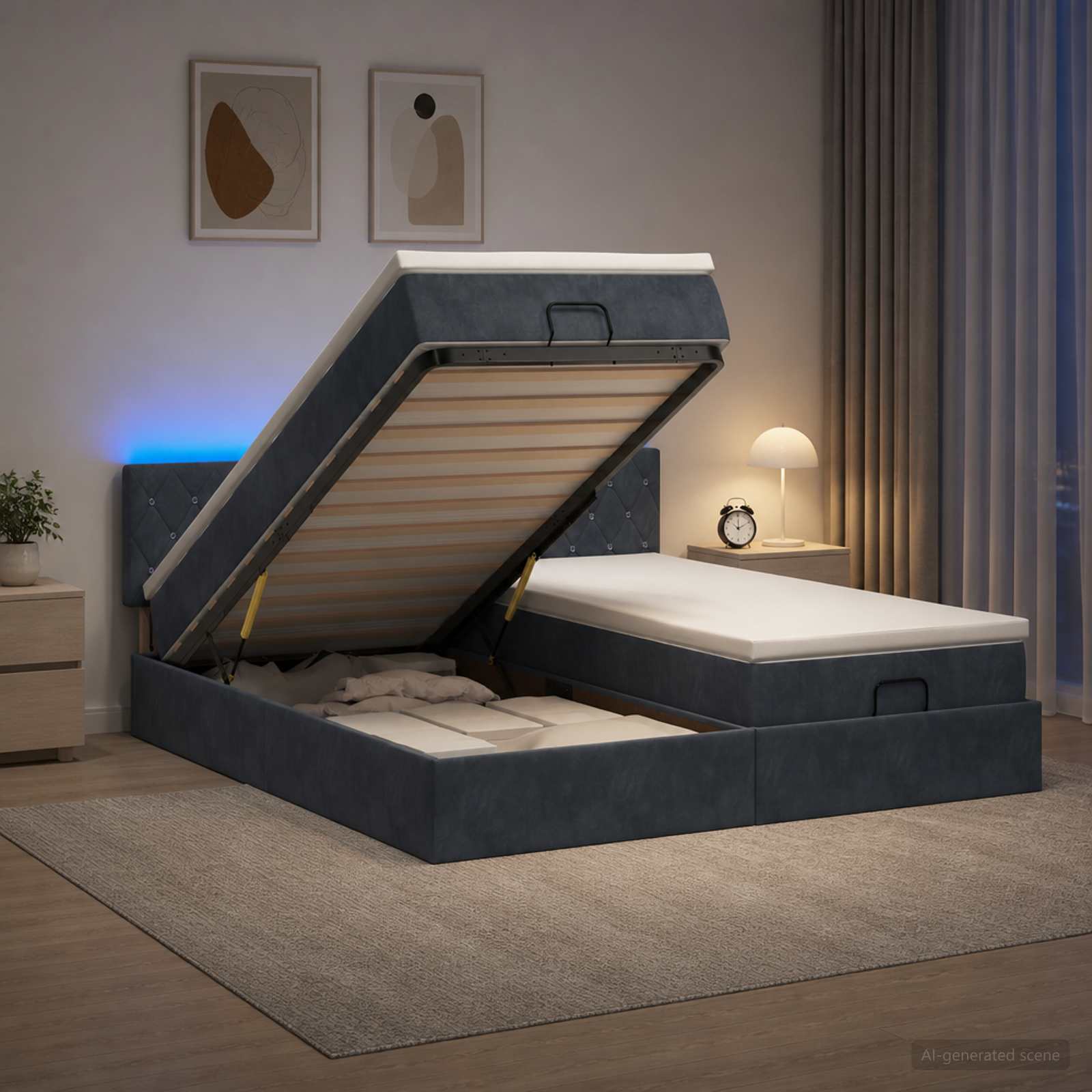 vidaXL Κρεβάτι Ottoman με Στρώμα και LED Σκούρο Γκρι 160 x 200 cm