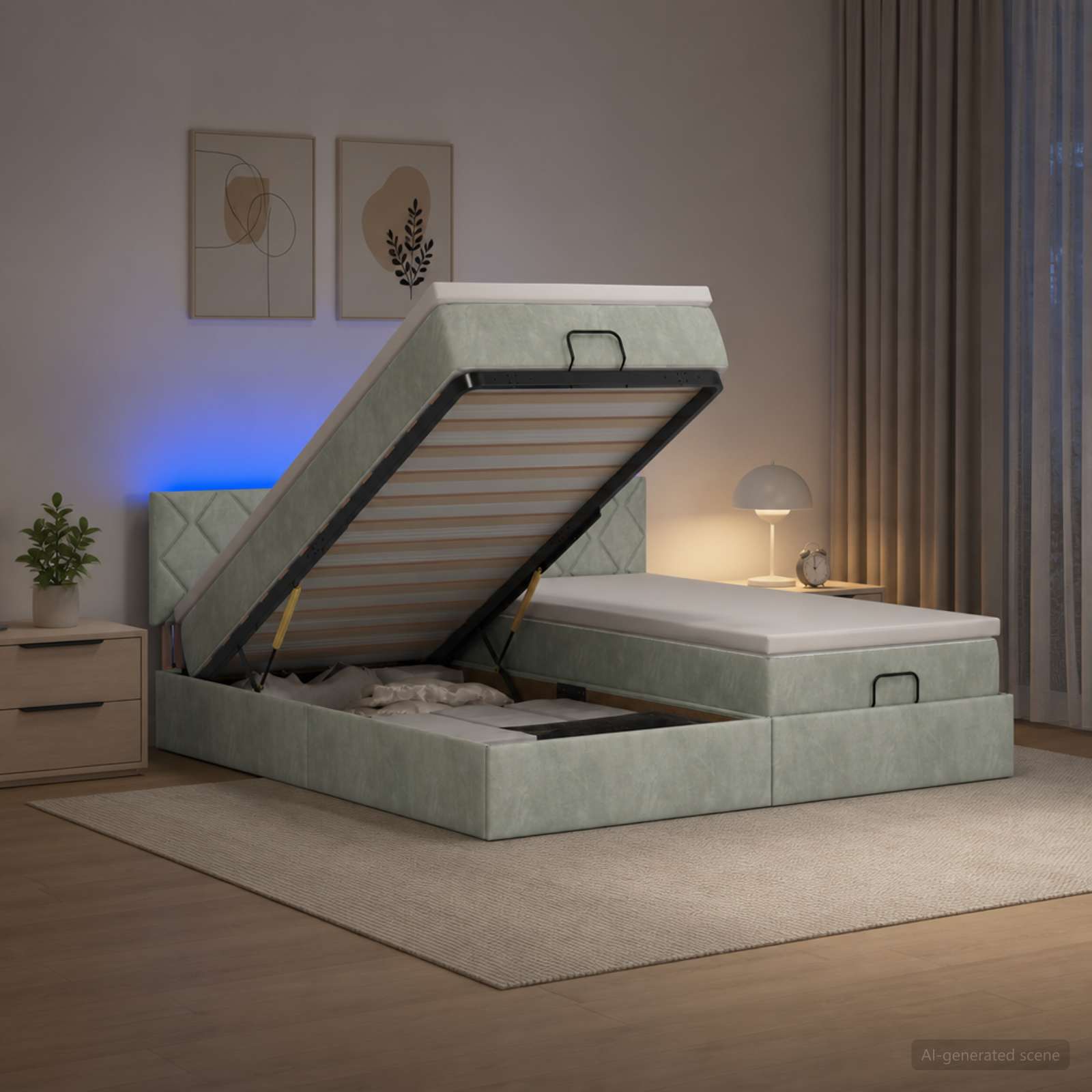 vidaXL Κρεβάτι Ottoman με Στρώμα και LED Ανοιχτό γκρι 200 x 200 cm