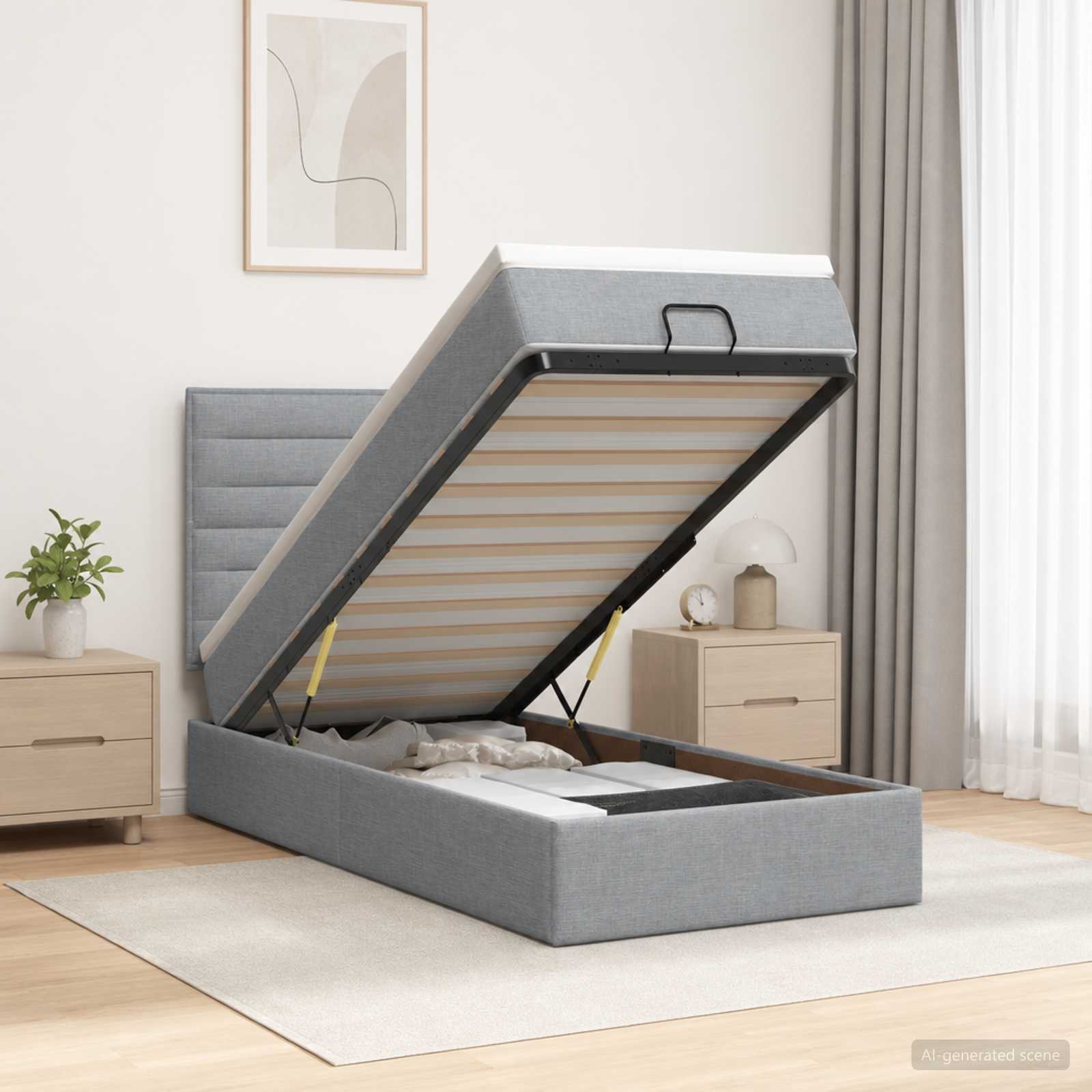 vidaXL Κρεβάτι Ottoman με Στρώμα και LED Ανοιχτό γκρι 90 x 190 cm