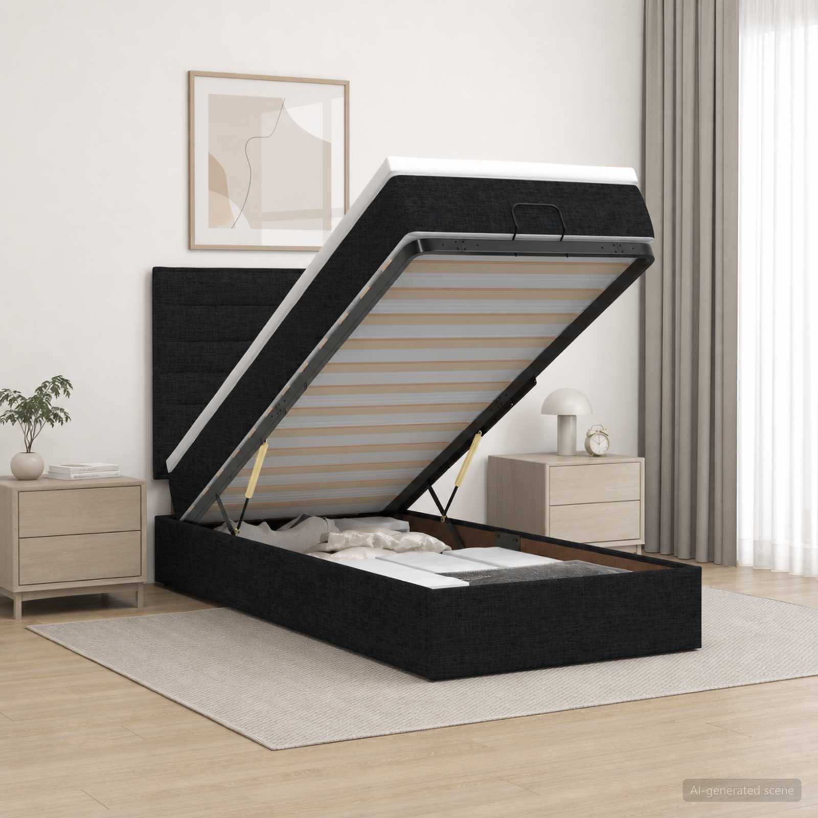 vidaXL Κρεβάτι Ottoman με Στρώμα και LED Μαύρο 80 x 200 cm Ύφασμα