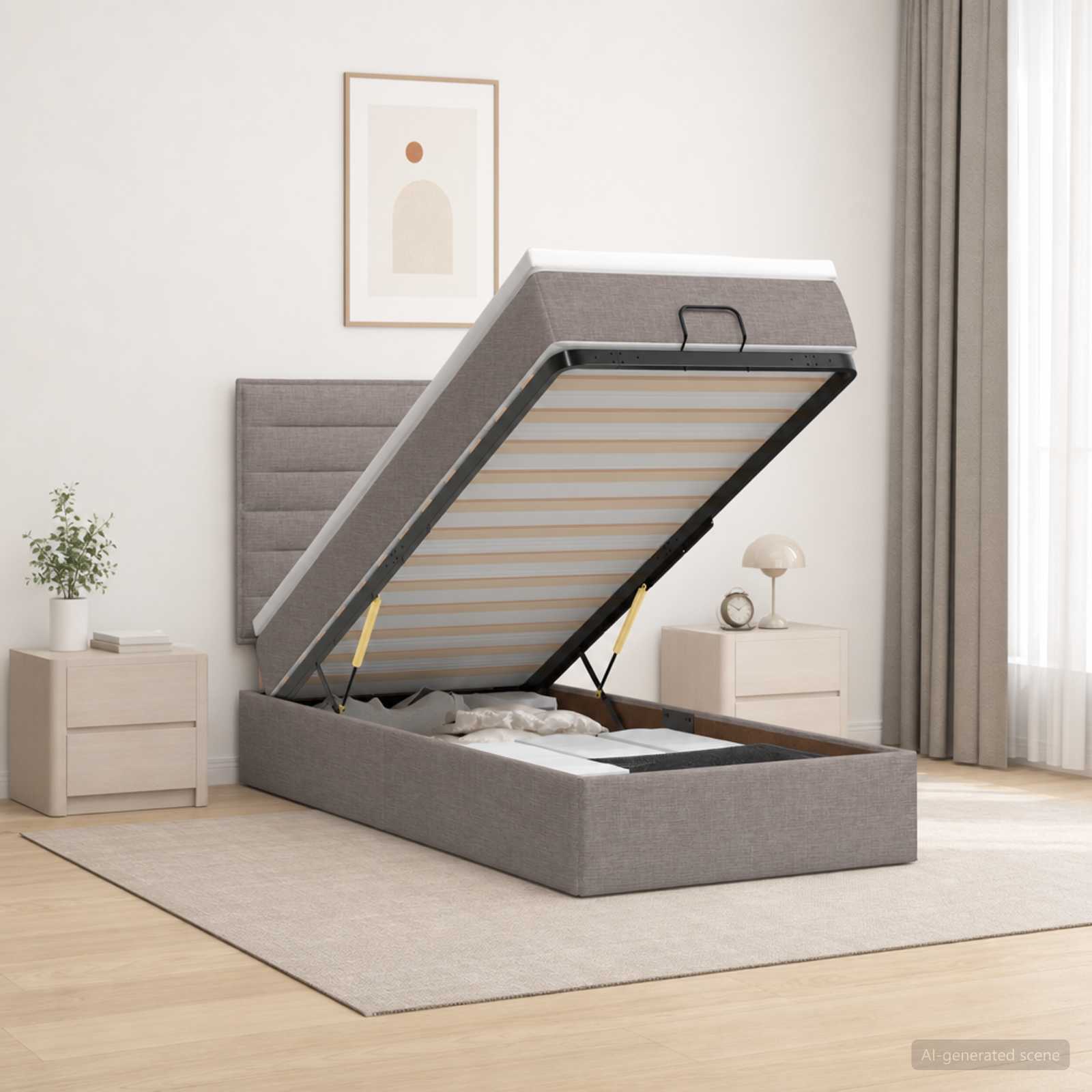 vidaXL Κρεβάτι Ottoman με Στρώμα και LED Taupe 90 x 200 cm Ύφασμα