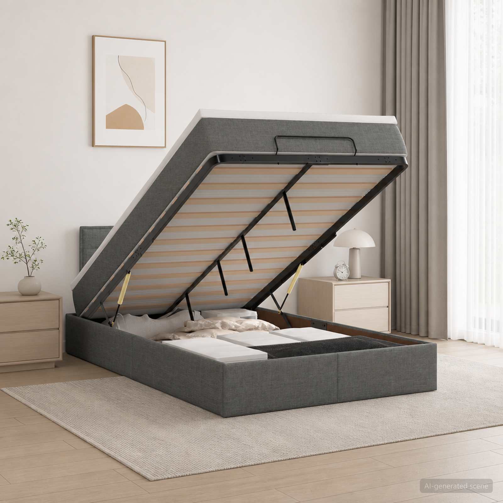 vidaXL Κρεβάτι Ottoman με στρώμα Σκούρο Γκρι 120 x 190 cm Ύφασμα