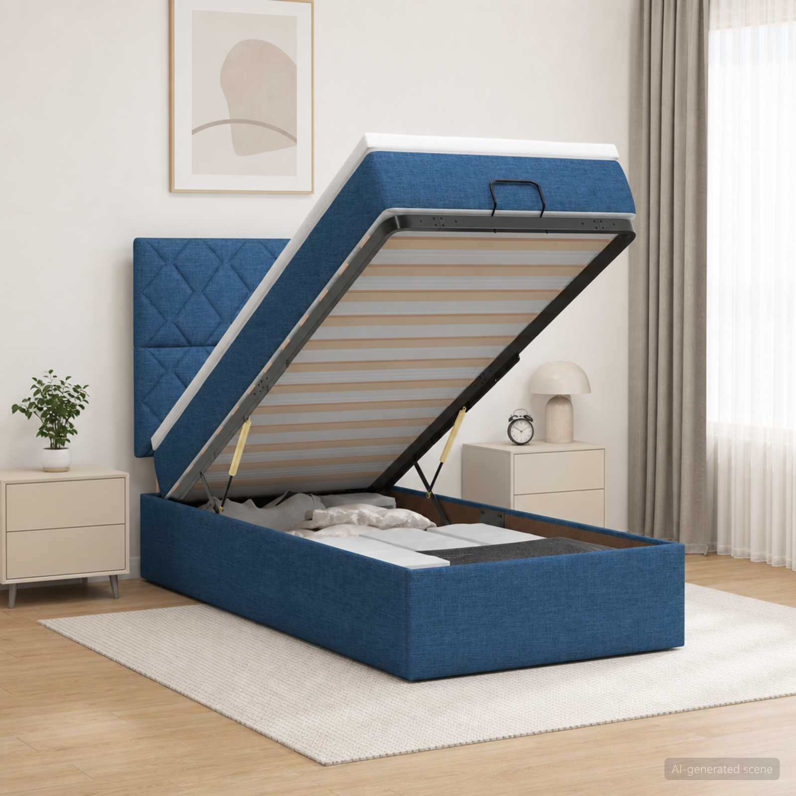 vidaXL Κρεβάτι Ottoman με στρώμα με κεφαλάρι Μπλε 100 x 200 cm Ύφασμα