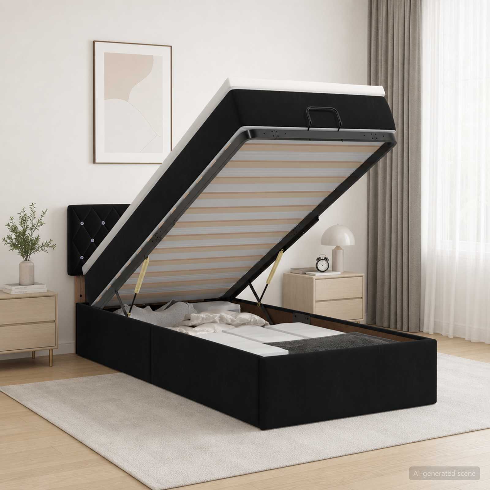 vidaXL Κρεβάτι Ottoman με στρώμα με κεφαλάρι Μαύρο 80 x 200 cm Βελούδο