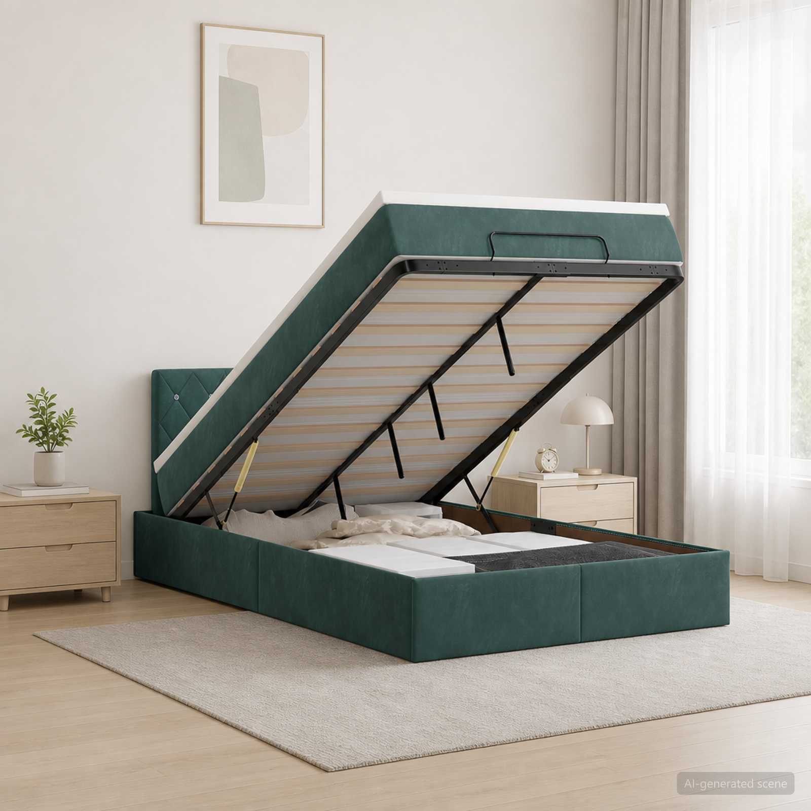 vidaXL Κρεβάτι Ottoman με στρώμα Σκούρο Πράσινο 120 x 200 cm Βελούδο