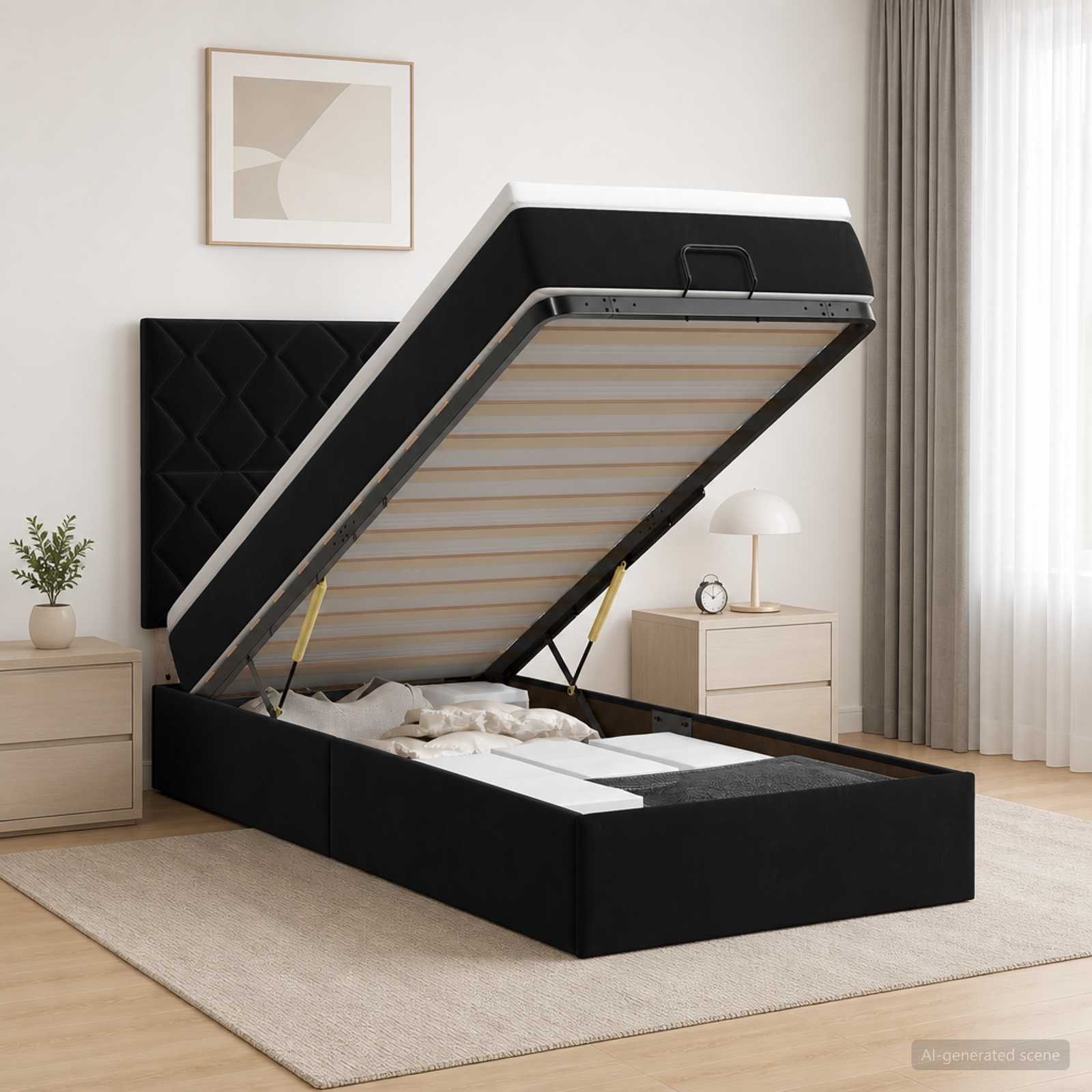 vidaXL Κρεβάτι Ottoman με στρώμα με κεφαλάρι Μαύρο 90 x 190 cm Βελούδο