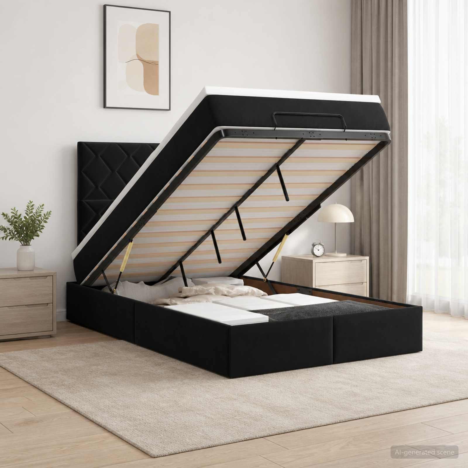 vidaXL Κρεβάτι Ottoman με στρώμα Μαύρο 120 x 200 cm Βελούδο