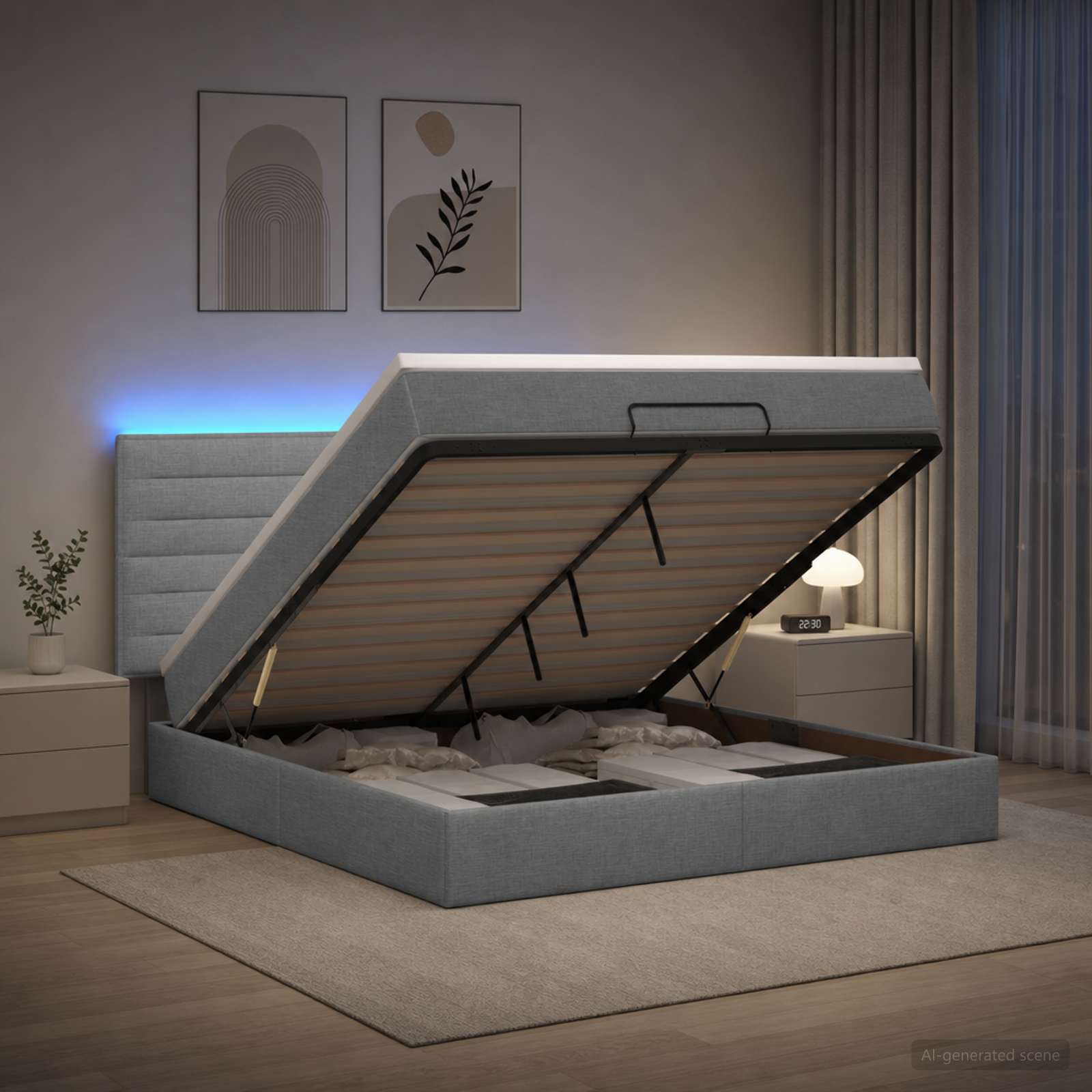 vidaXL Κρεβάτι Ottoman με Στρώμα και LED Ανοιχτό γκρι 160 x 200 cm