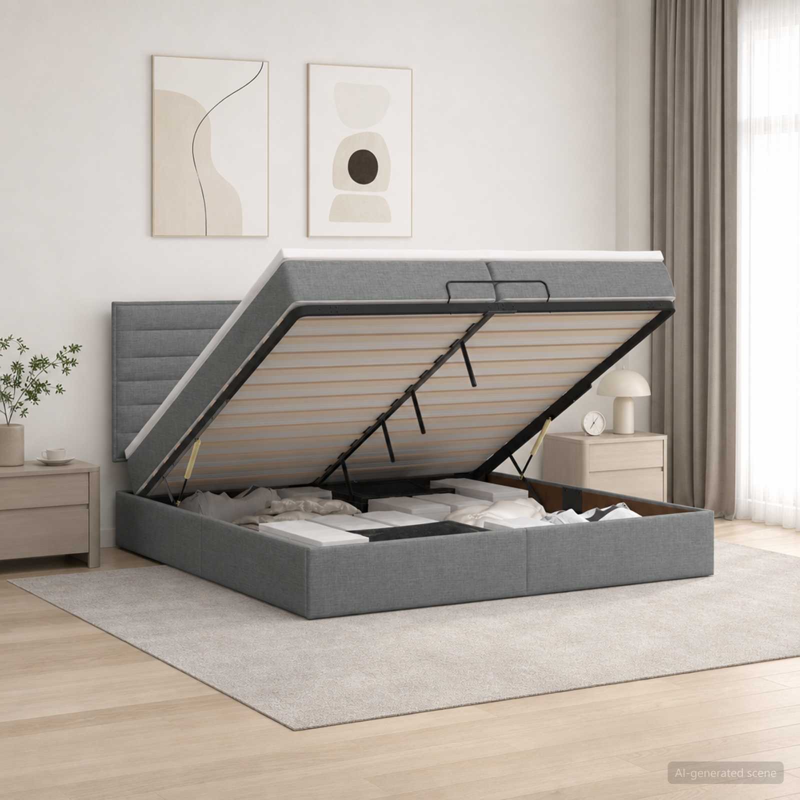 vidaXL Κρεβάτι Ottoman με στρώμα Σκούρο Γκρι 200 x 200 cm Ύφασμα