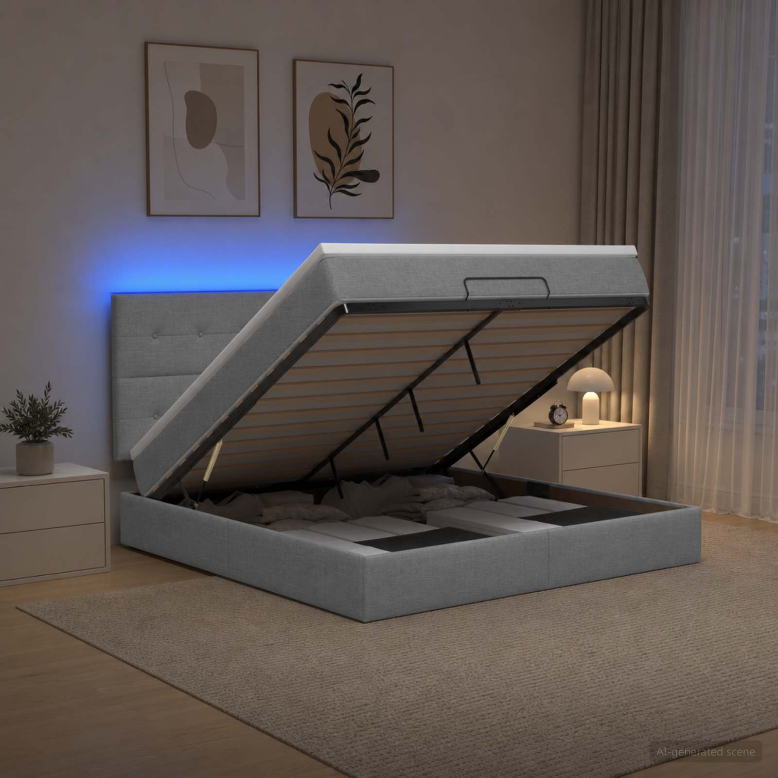 vidaXL Κρεβάτι Ottoman με Στρώμα και LED Ανοιχτό γκρι 140 x 200 cm