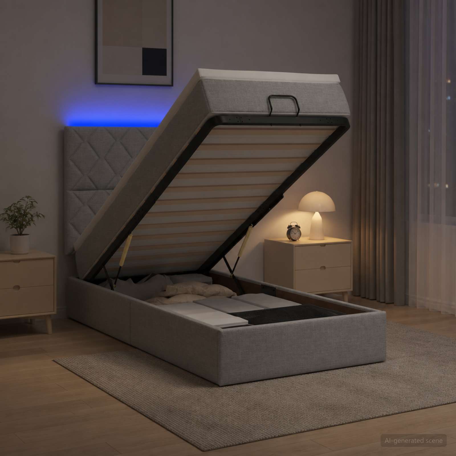vidaXL Κρεβάτι Ottoman με Στρώμα και LED Ανοιχτό γκρι 90 x 200 cm