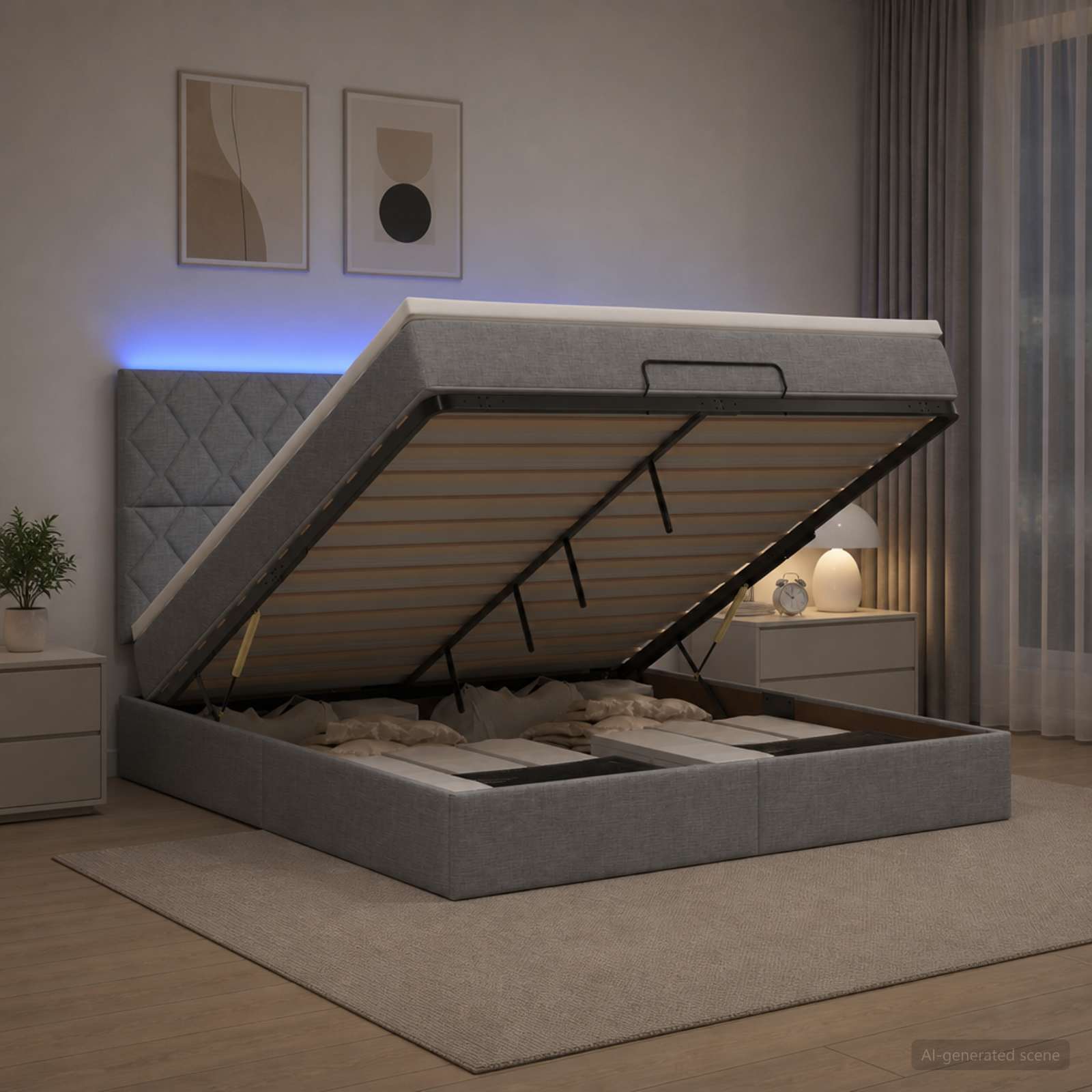 vidaXL Κρεβάτι Ottoman με Στρώμα και LED Ανοιχτό γκρι 140 x 200 cm