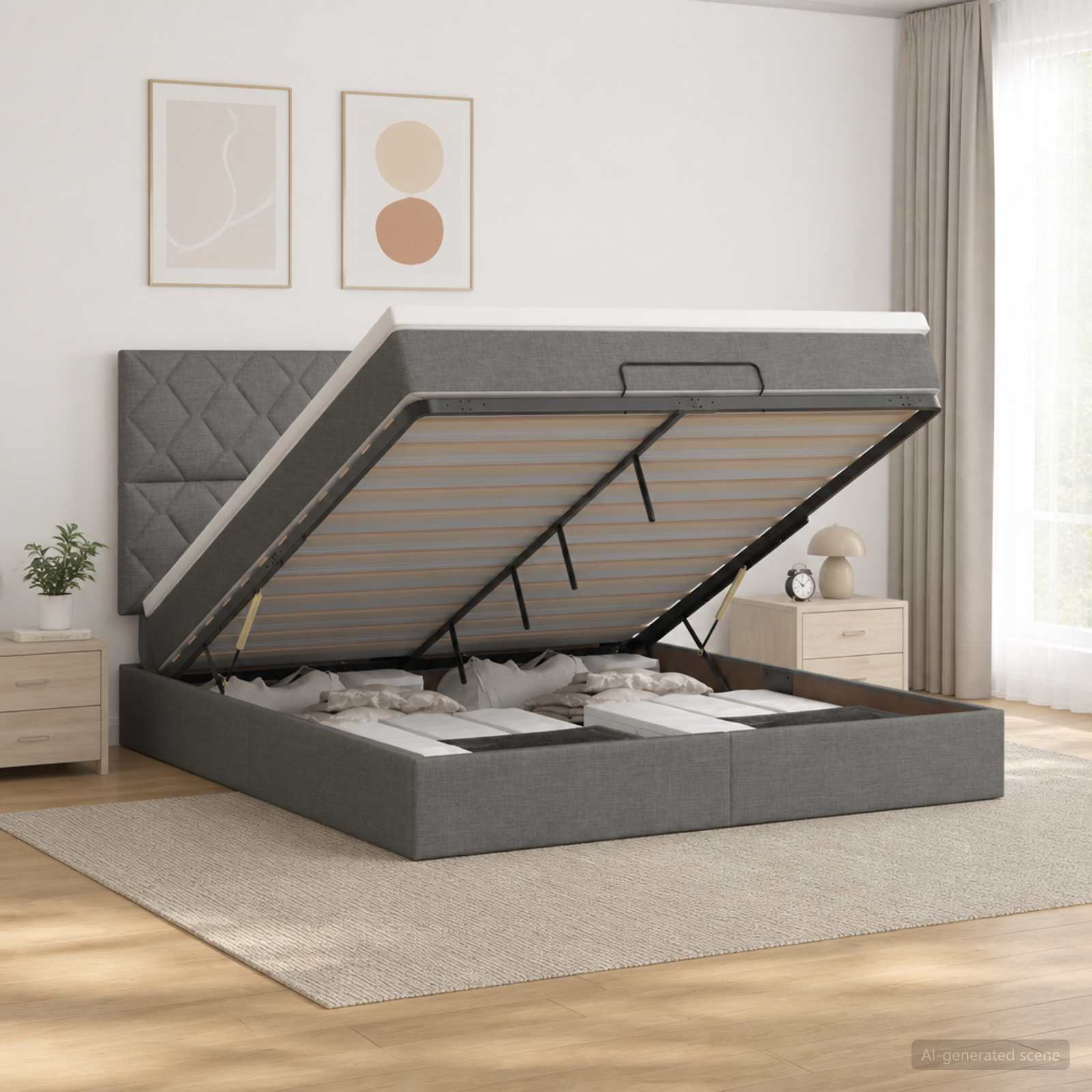 vidaXL Κρεβάτι Ottoman με Στρώμα και LED Σκούρο Γκρι 140 x 190 cm