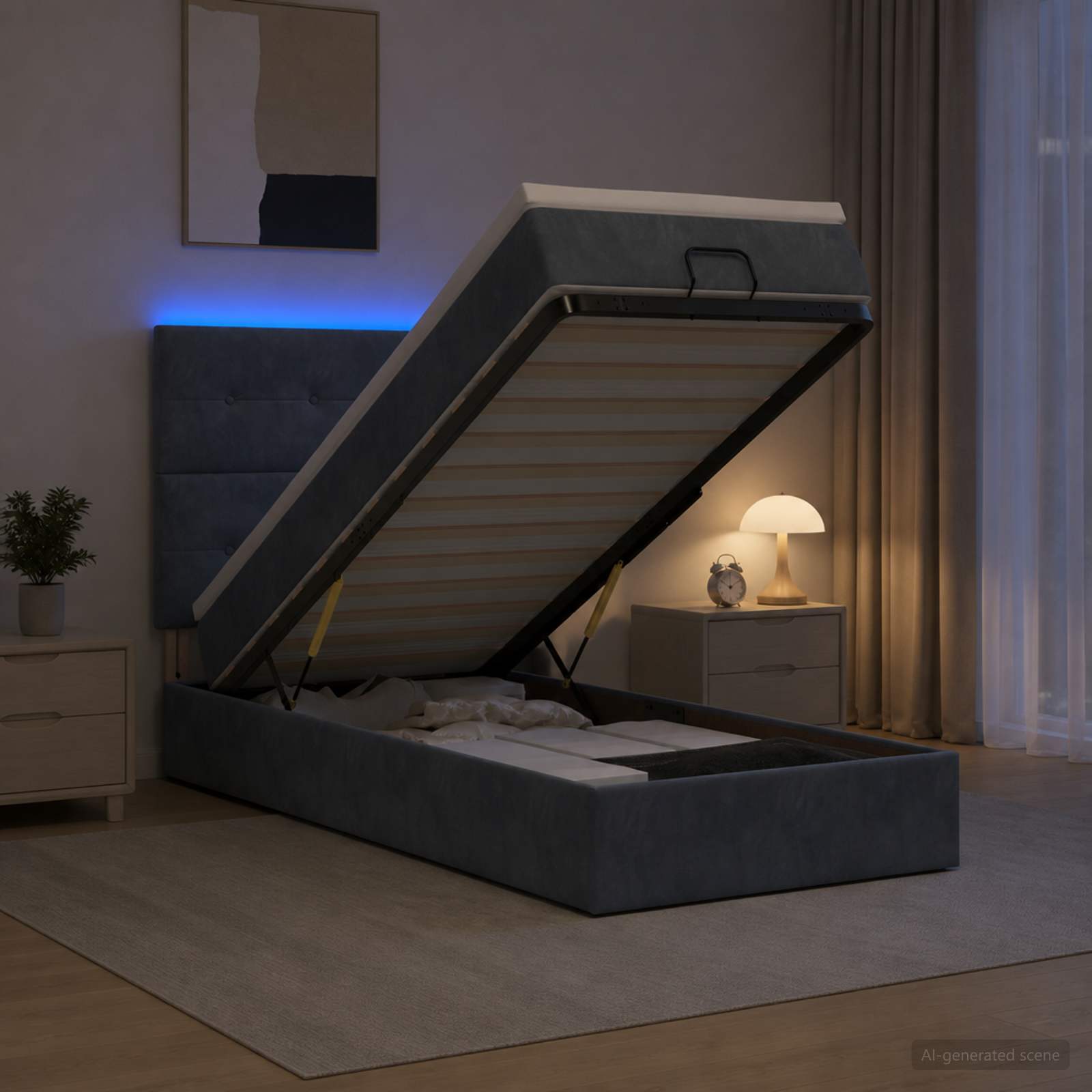 vidaXL Κρεβάτι Ottoman με Στρώμα και LED Σκούρο Γκρι 80 x 200 cm