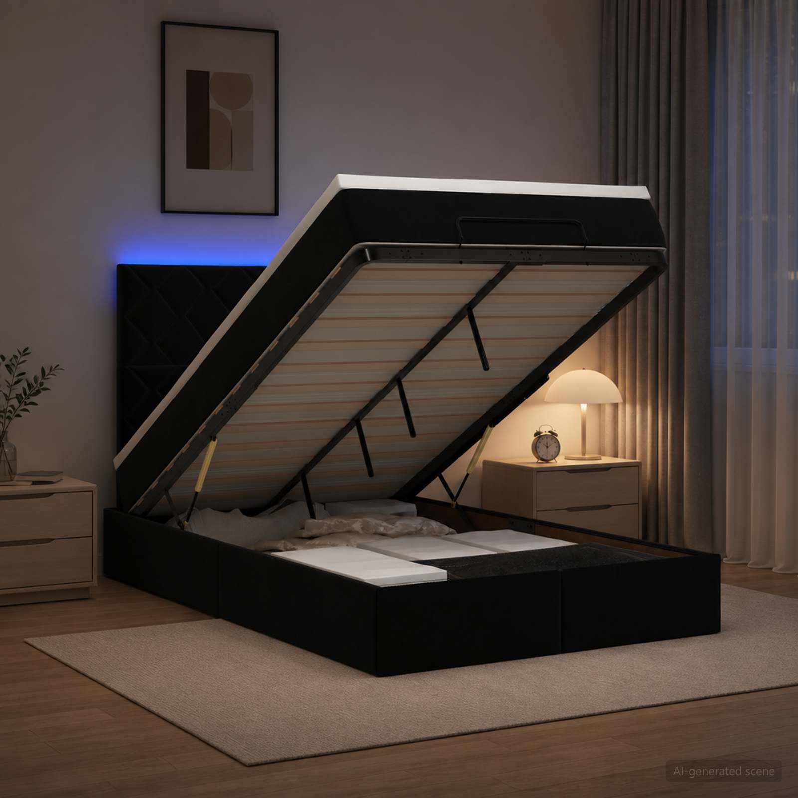 vidaXL Κρεβάτι Ottoman με Στρώμα και LED Μαύρο 120 x 200 cm Βελούδο