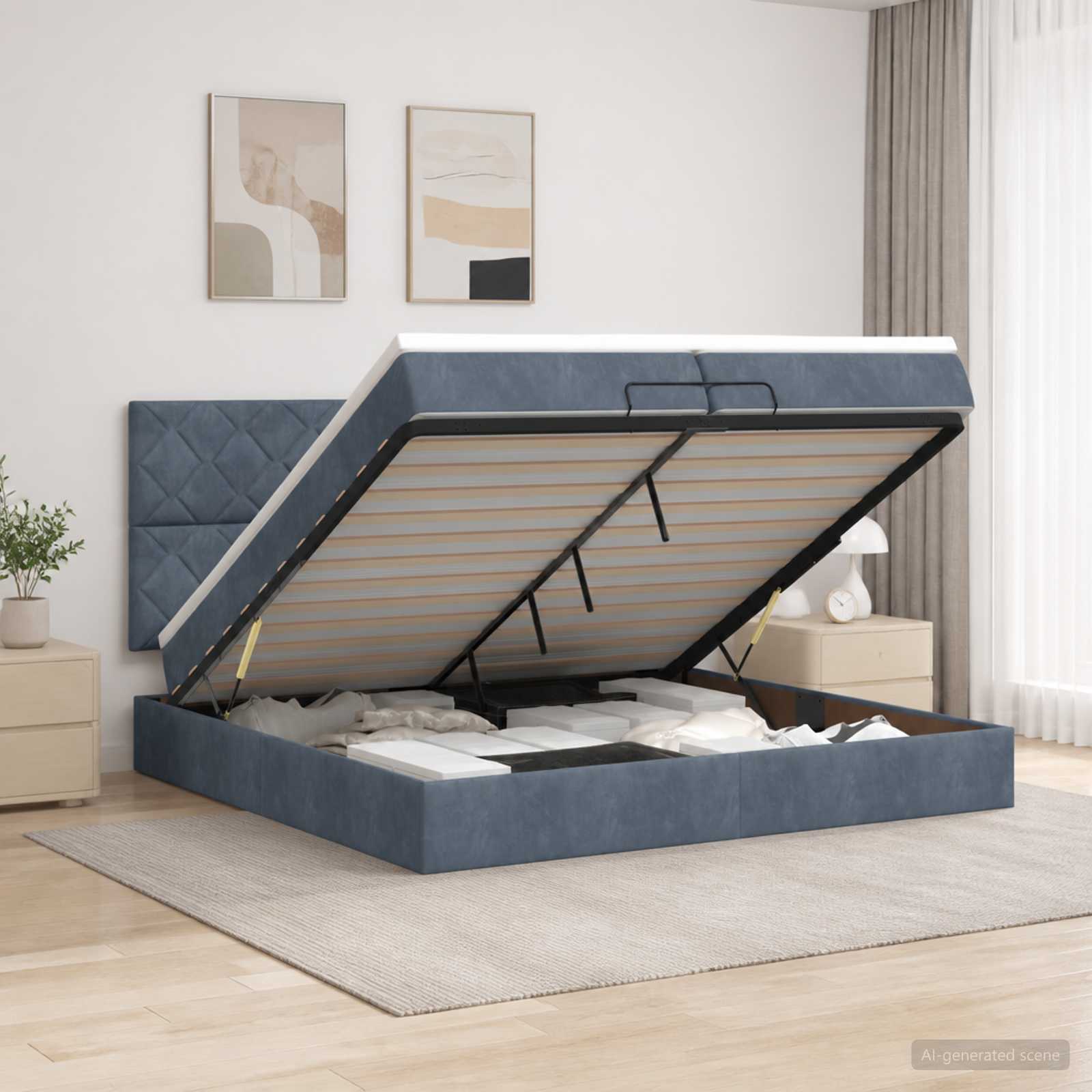 vidaXL Κρεβάτι Ottoman με στρώμα Σκούρο Γκρι 200 x 200 cm Βελούδο
