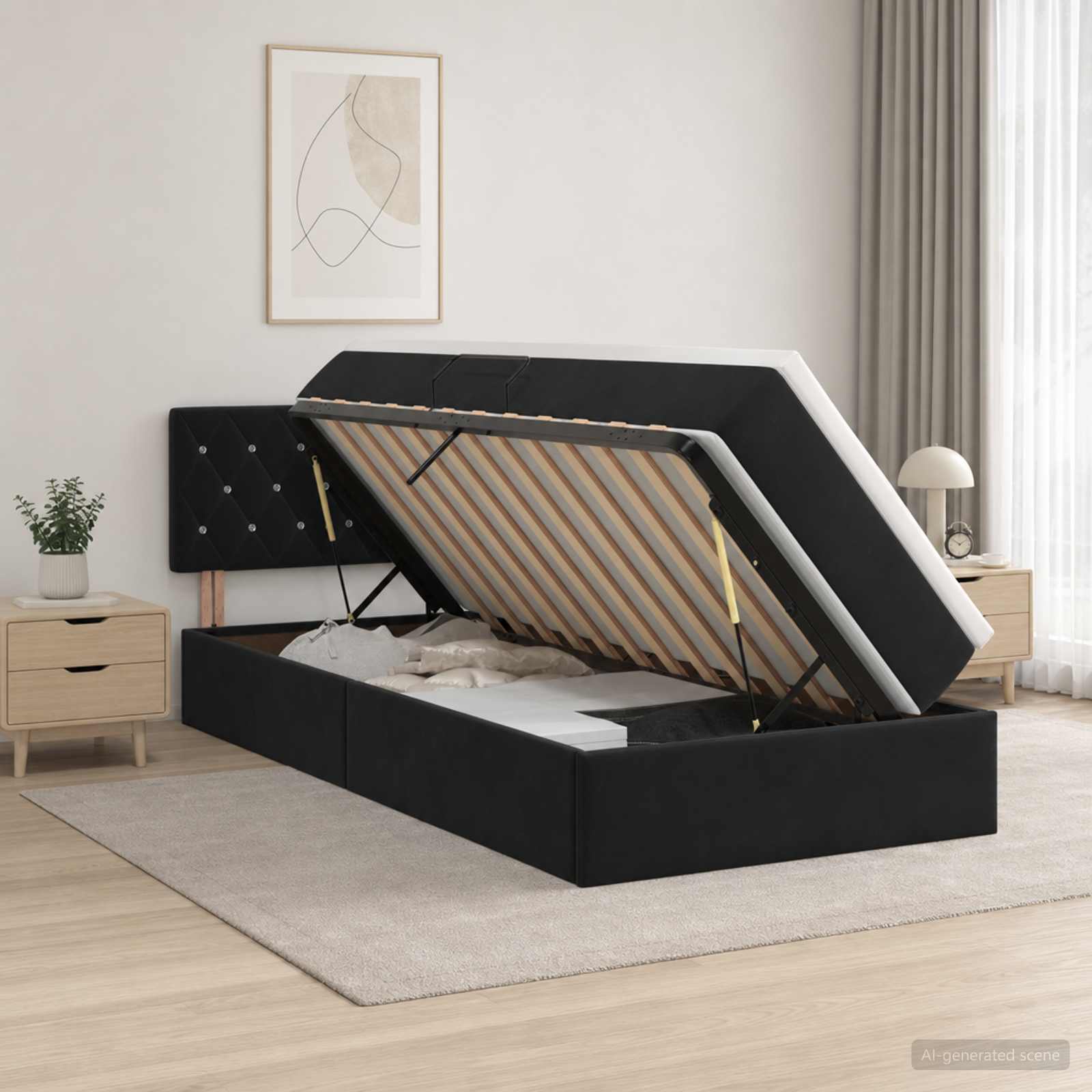 vidaXL LED Κρεβάτι αποθήκευσης με στρώμα Μαύρο 90 x 190 cm Βελούδο