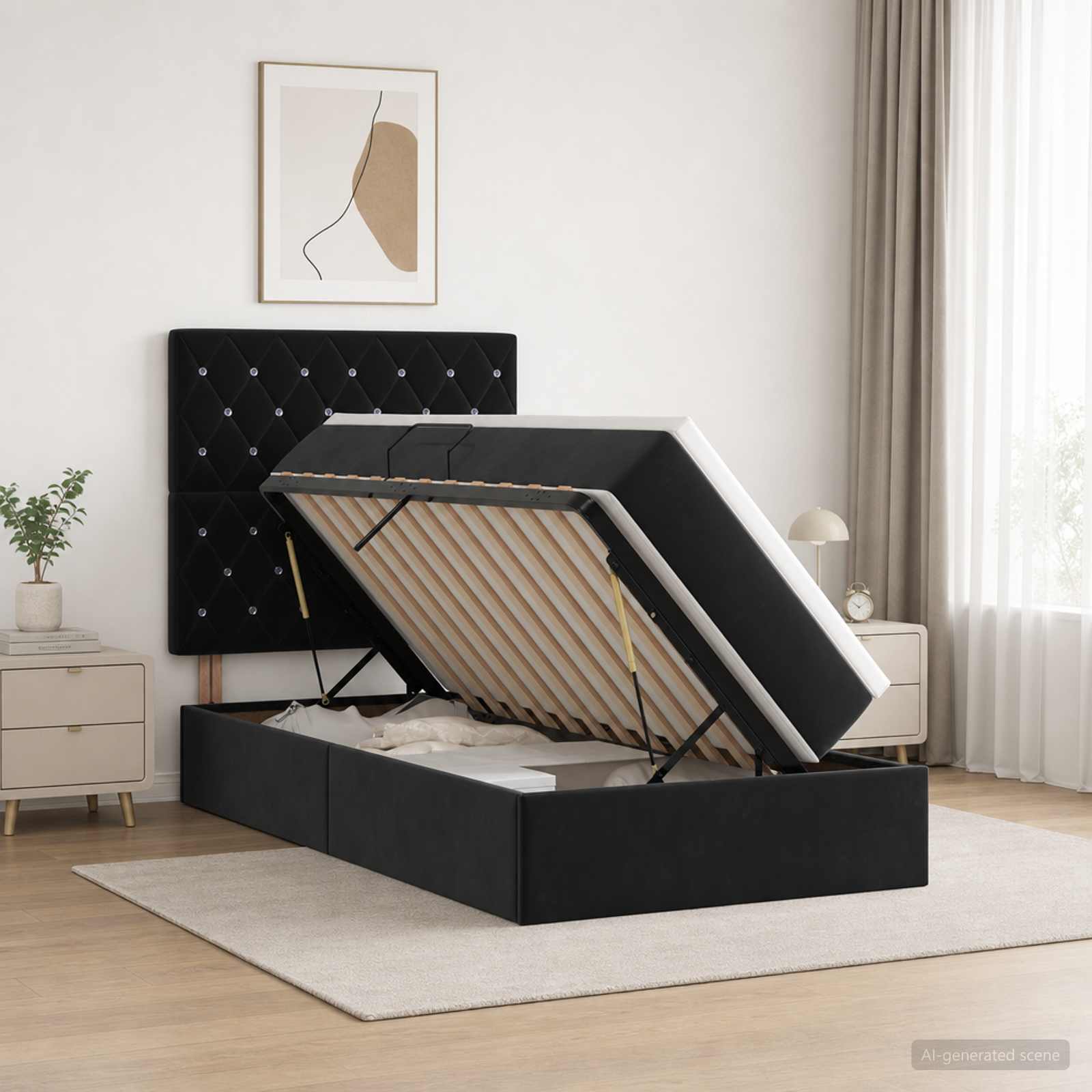 vidaXL LED Κρεβάτι αποθήκευσης με στρώμα Μαύρο 90 x 200 cm Βελούδο
