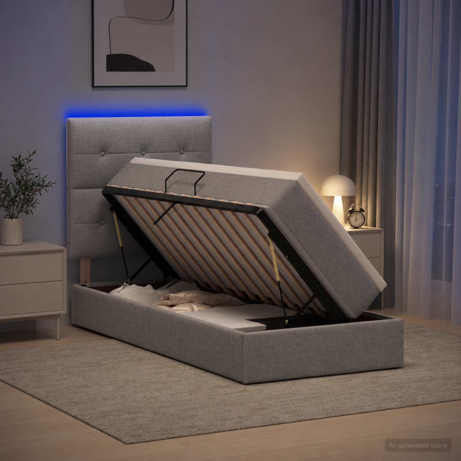 vidaXL LED Κρεβάτι αποθήκευσης με στρώμα Ανοιχτό γκρι 90 x 200 cm
