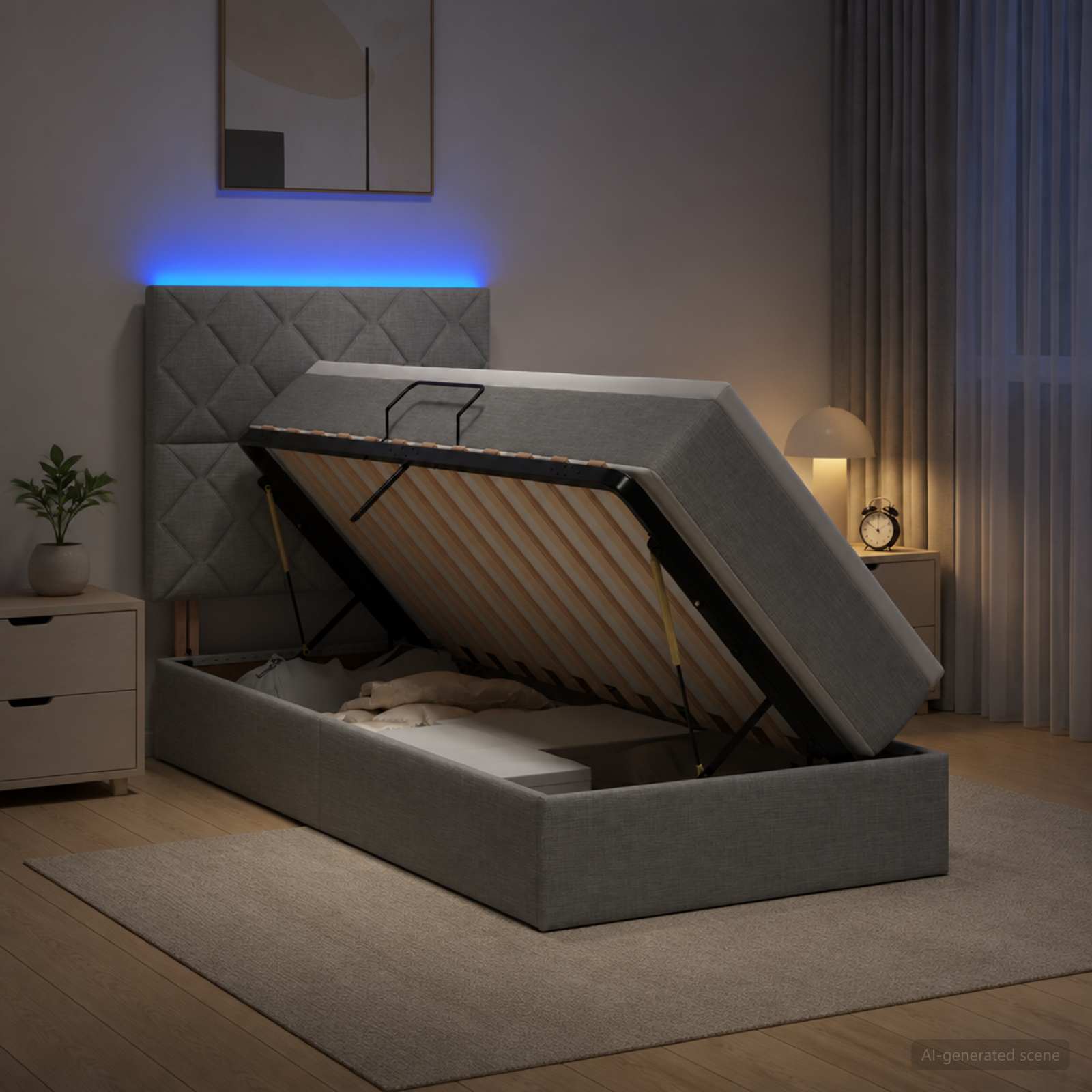 vidaXL LED Κρεβάτι αποθήκευσης με στρώμα Ανοιχτό γκρι 90 x 190 cm