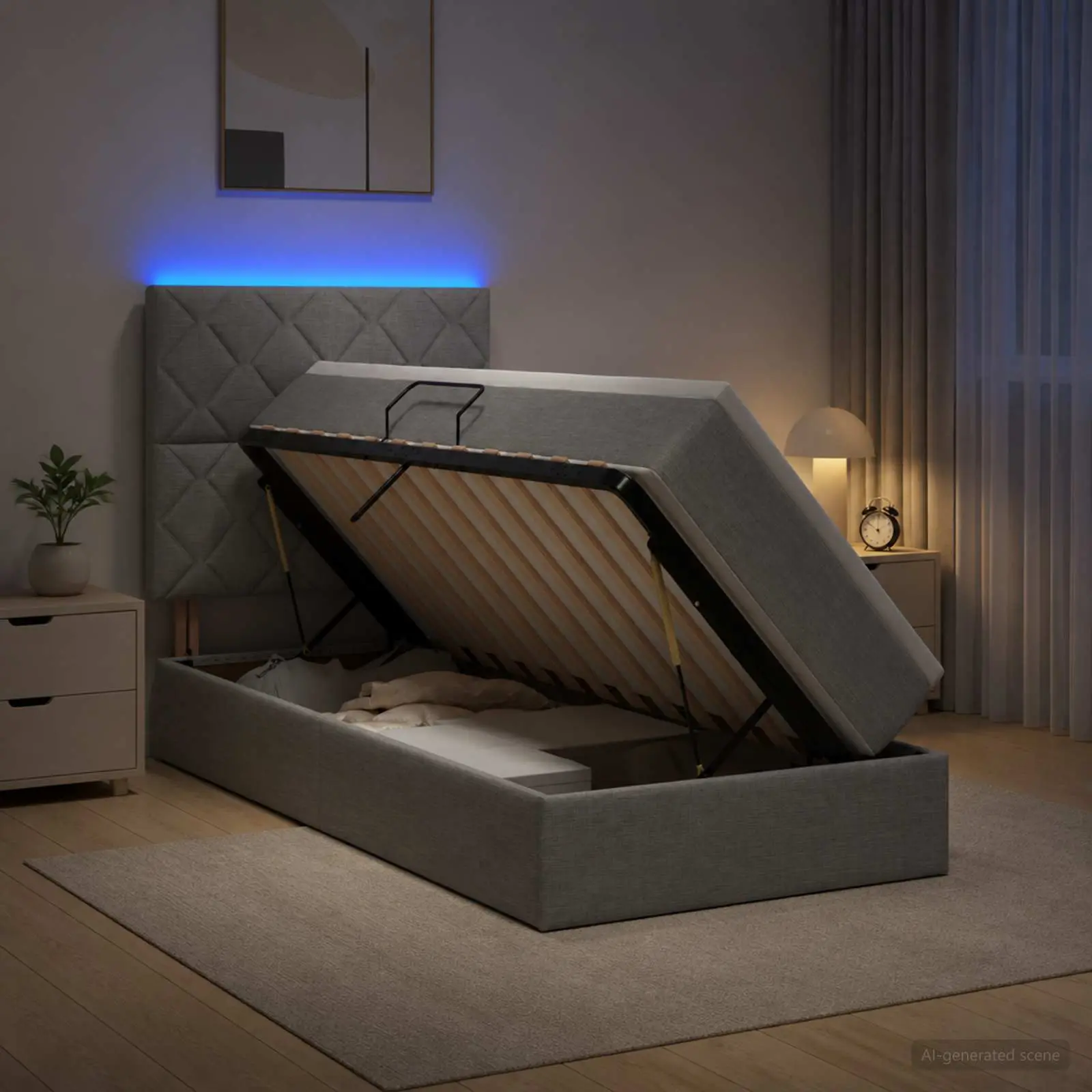 vidaXL LED Κρεβάτι αποθήκευσης με στρώμα Ανοιχτό γκρι 90 x 190 cm