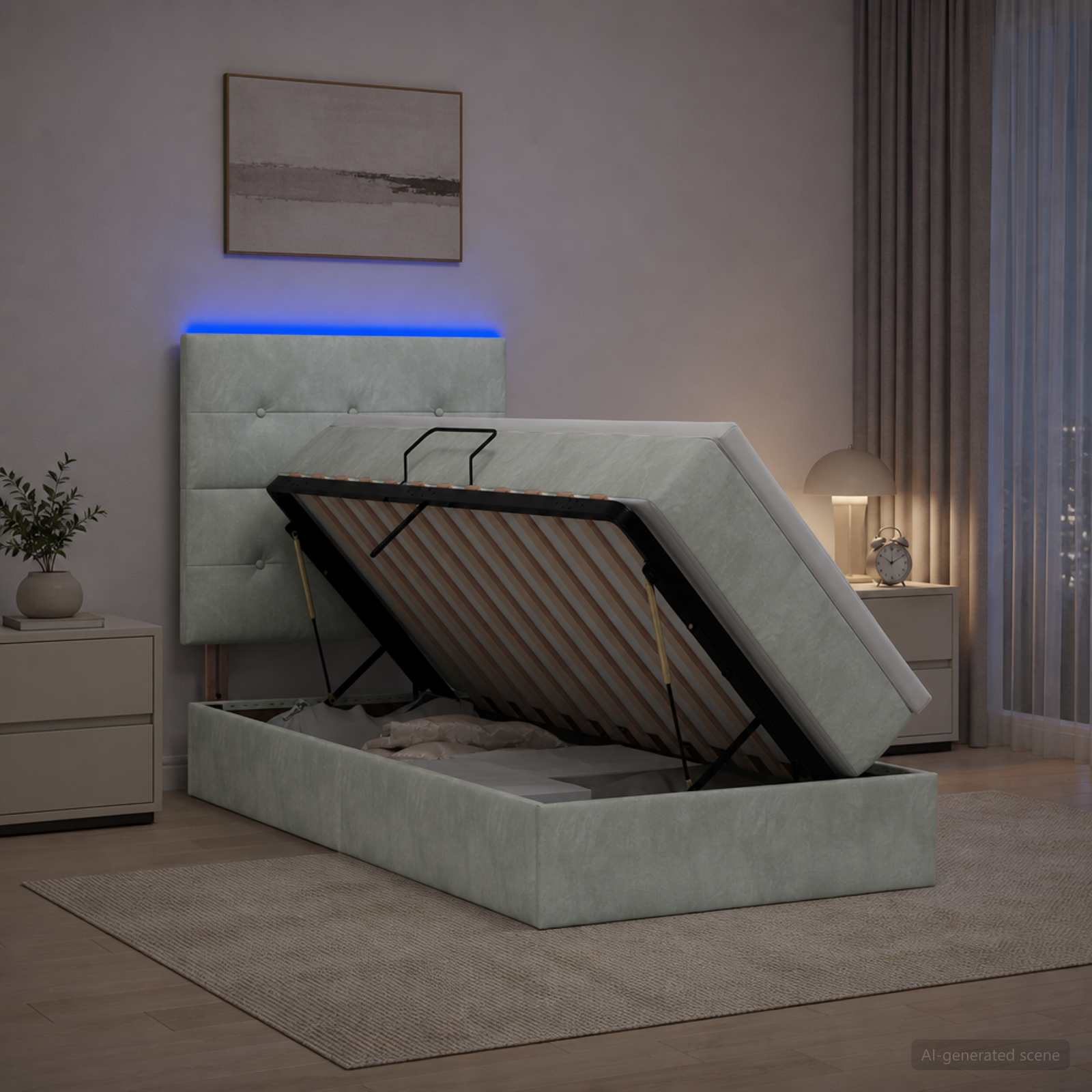 vidaXL LED Κρεβάτι αποθήκευσης με στρώμα Ανοιχτό γκρι 90 x 200 cm
