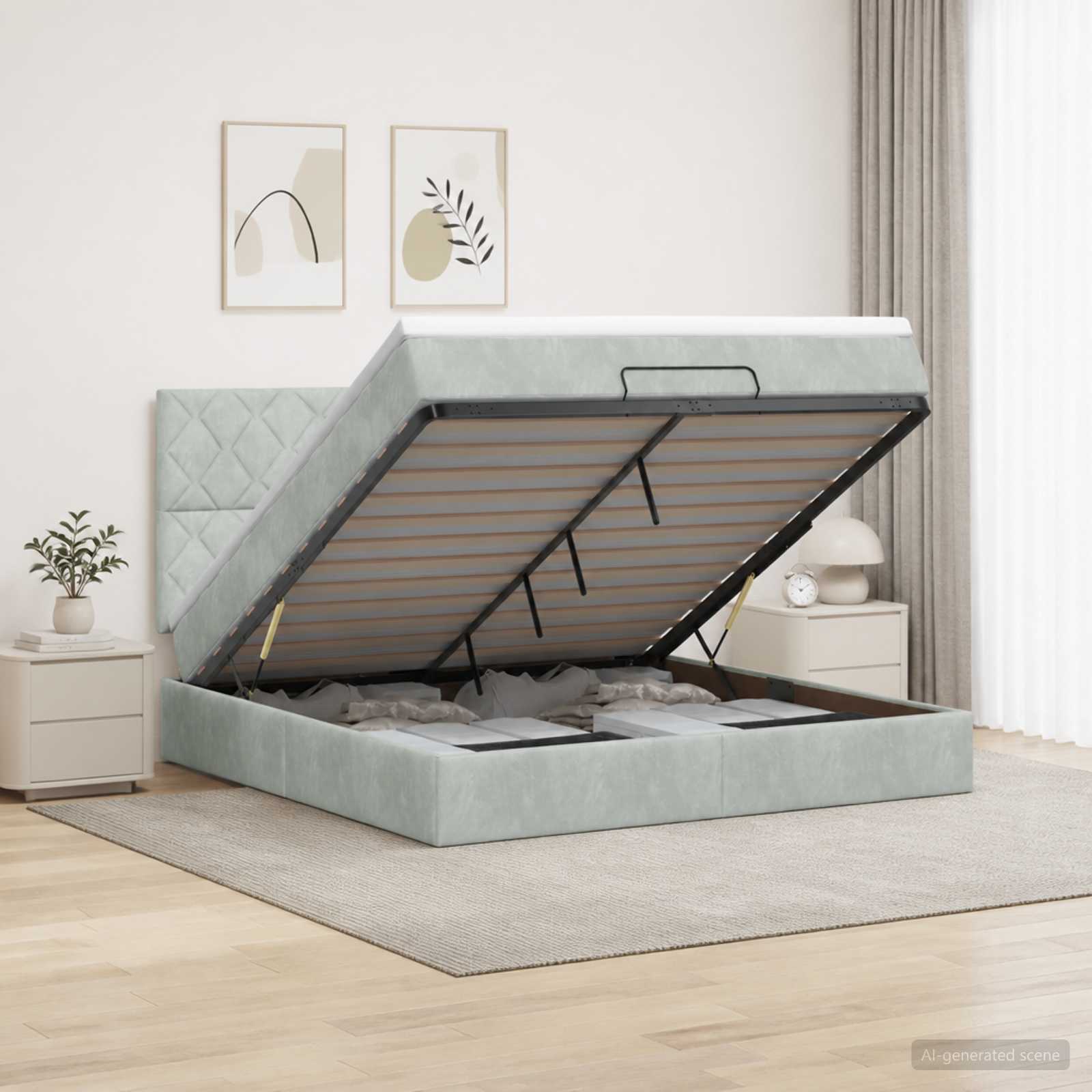vidaXL Κρεβάτι Ottoman με στρώμα Ανοιχτό γκρι 160 x 200 cm Βελούδο