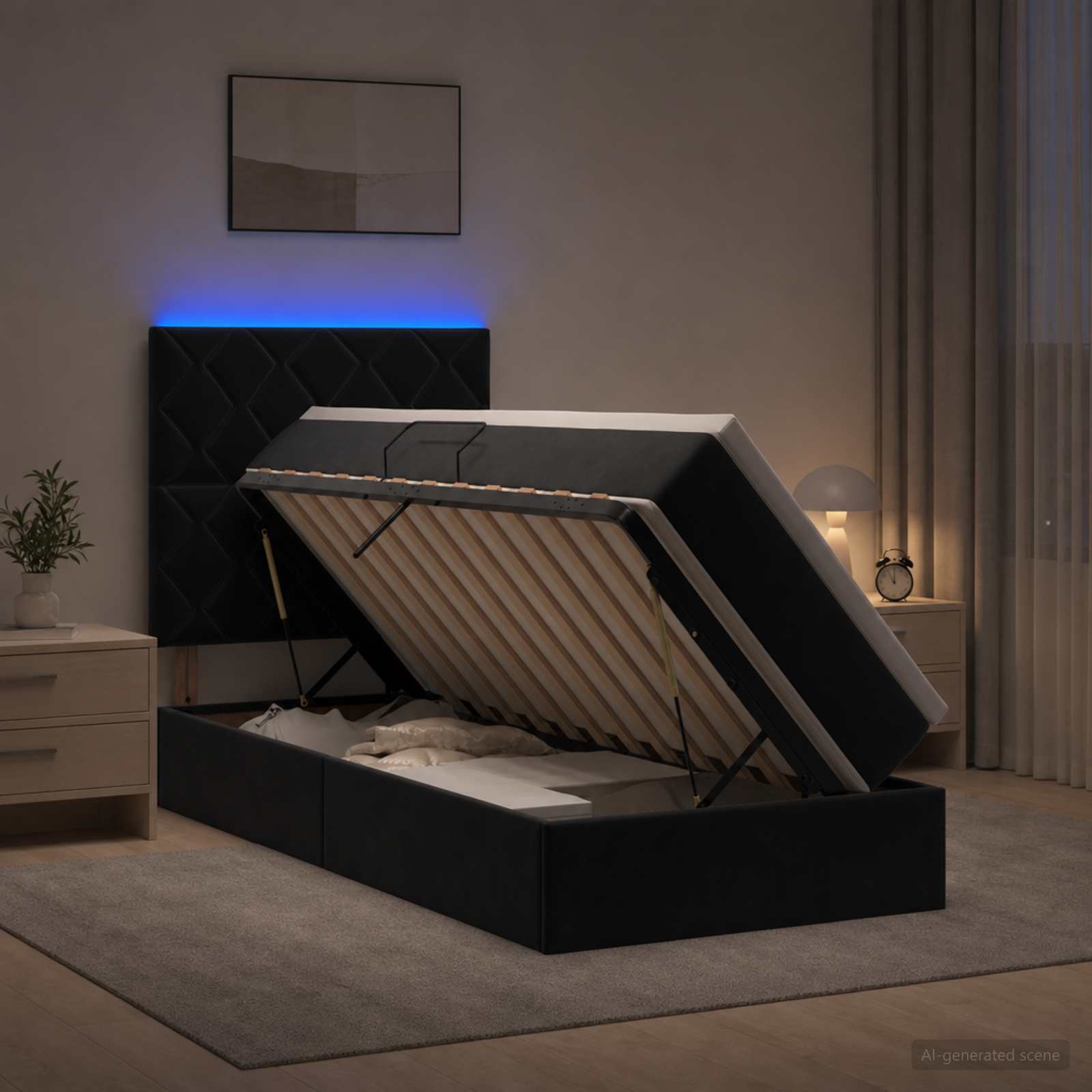vidaXL LED Κρεβάτι αποθήκευσης με στρώμα Μαύρο 90 x 190 cm Βελούδο