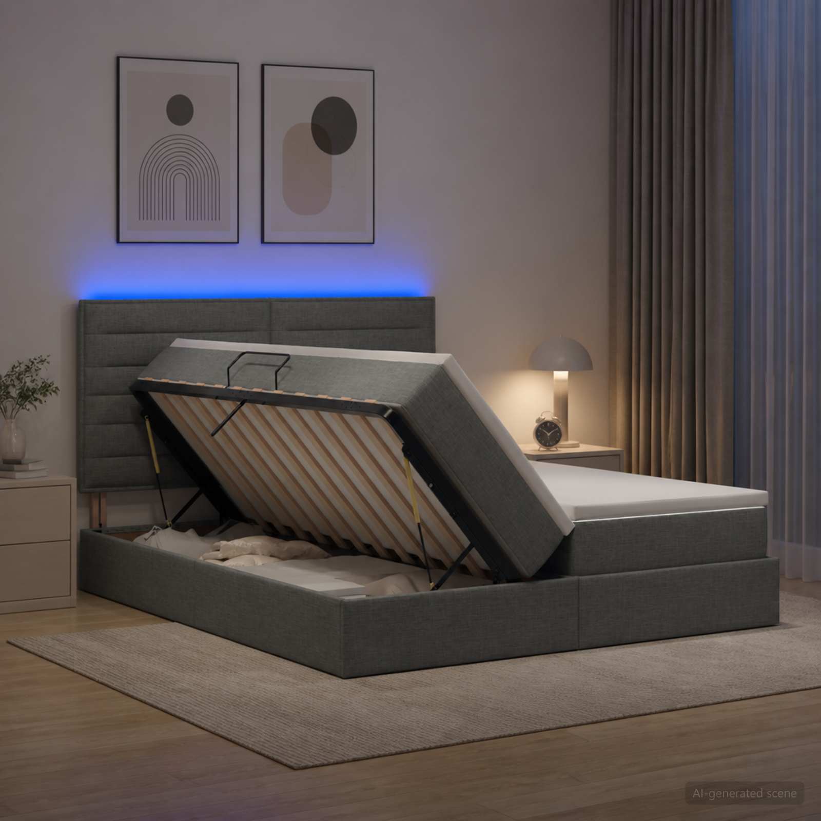 vidaXL LED Κρεβάτι αποθήκευσης με στρώμα Σκούρο Γκρι 200 x 200 cm