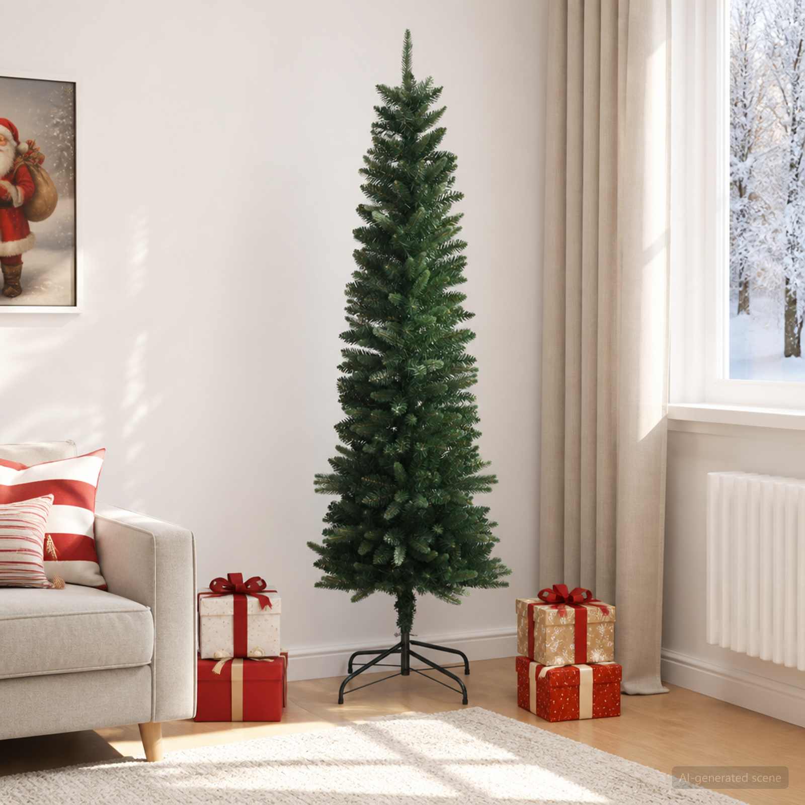vidaXL Artificial Slim Christmas Tree 210 εκ. ΠΕ και PVC Πράσινο