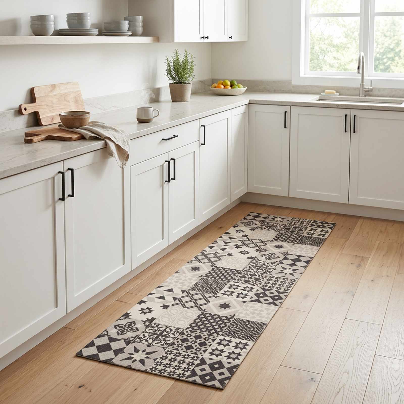 vidaXL Χαλί Κουζίνας γκρι μωσαϊκό 180 x 60 cm 100% Πολυαμίδιο Πλένεται