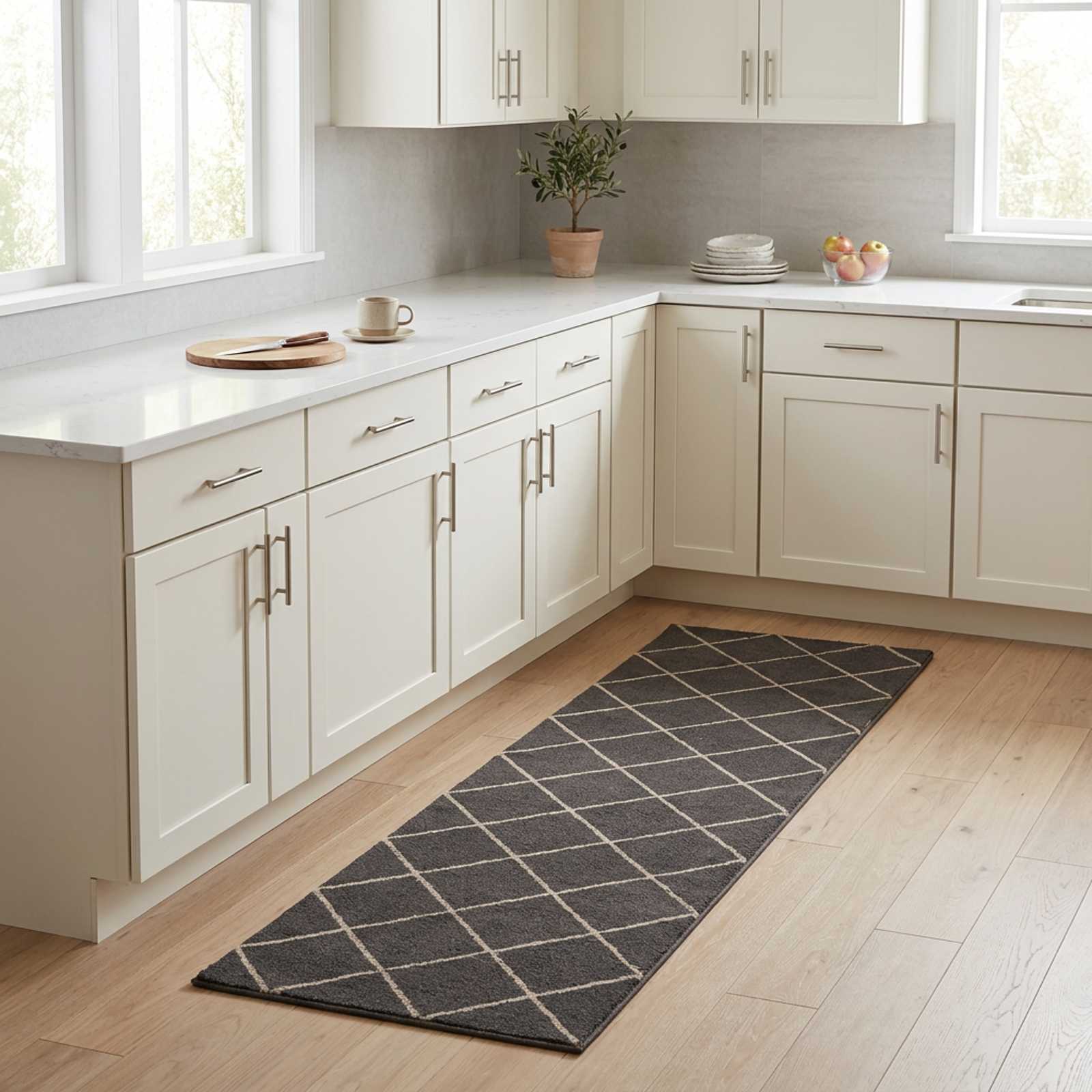 vidaXL Χαλί Κουζίνας Ανθρακί καρό 180 x 60 cm 100% Πολυαμίδιο Πλένεται