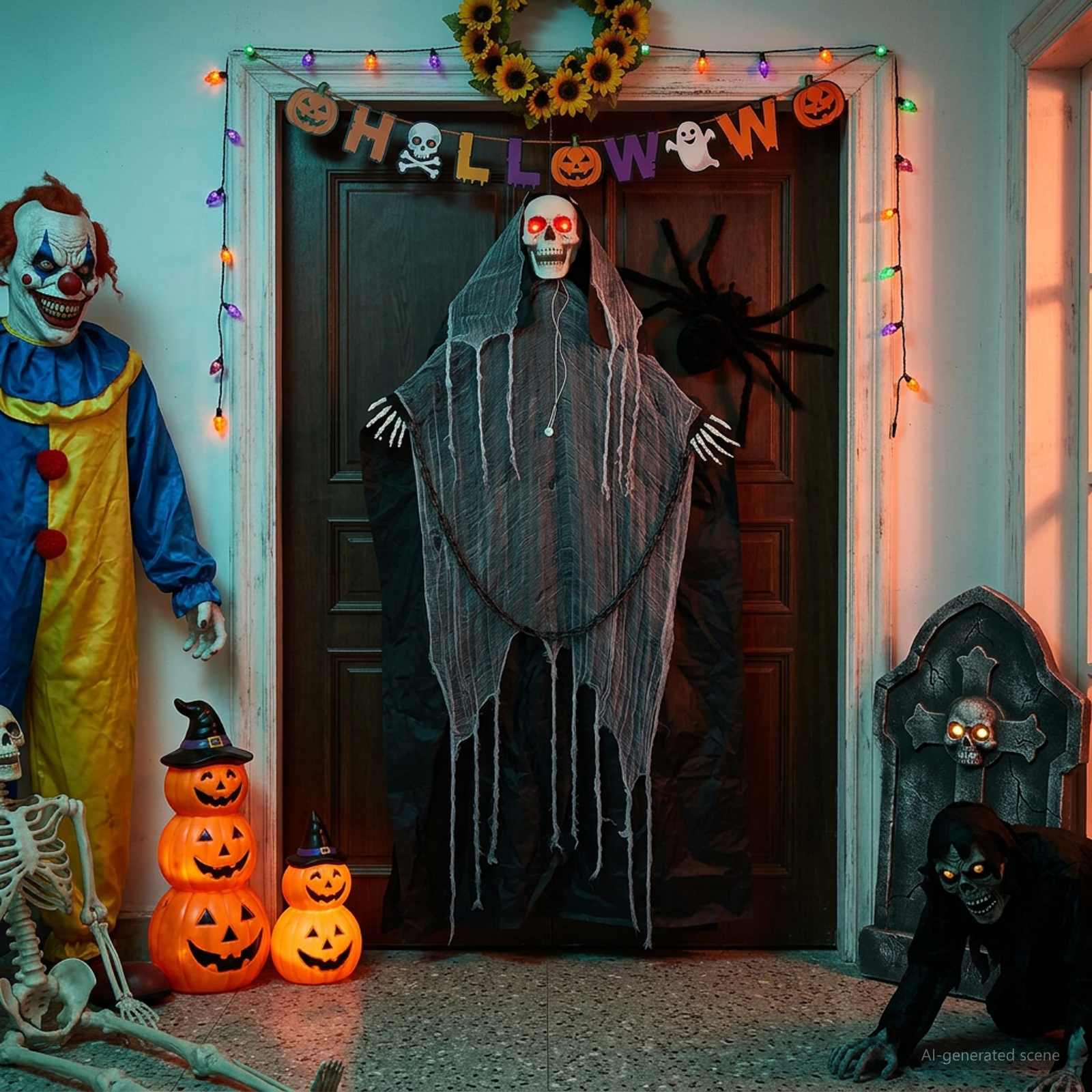 vidaXL Κρεμαστός Χάρος Halloween SPOOKA Μαύρο 112 x 164 εκ.