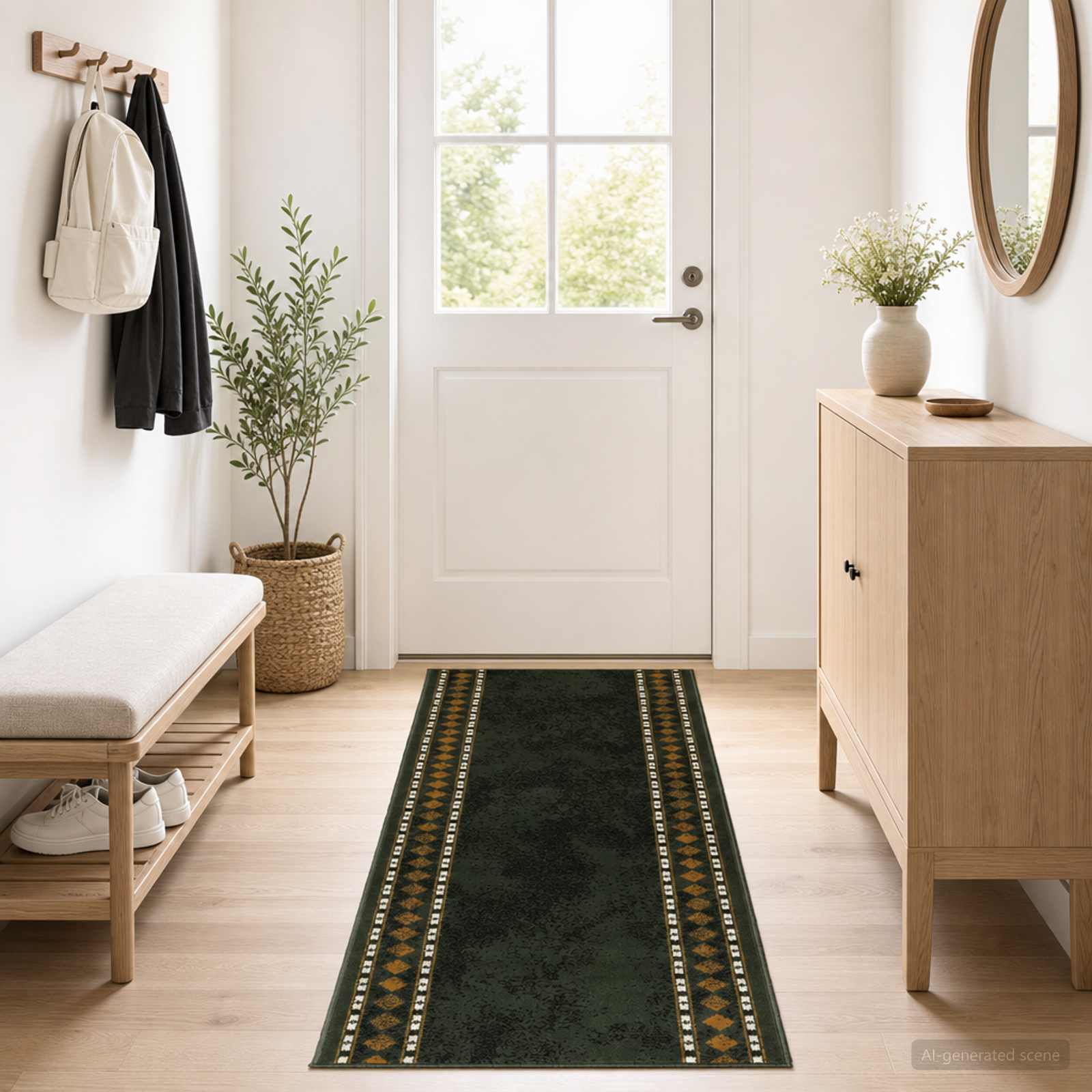 vidaXL Δερμάτινο Χαλί FLORNES Υφαντό Πράσινο Διαμάντια 80 x 250 cm PP