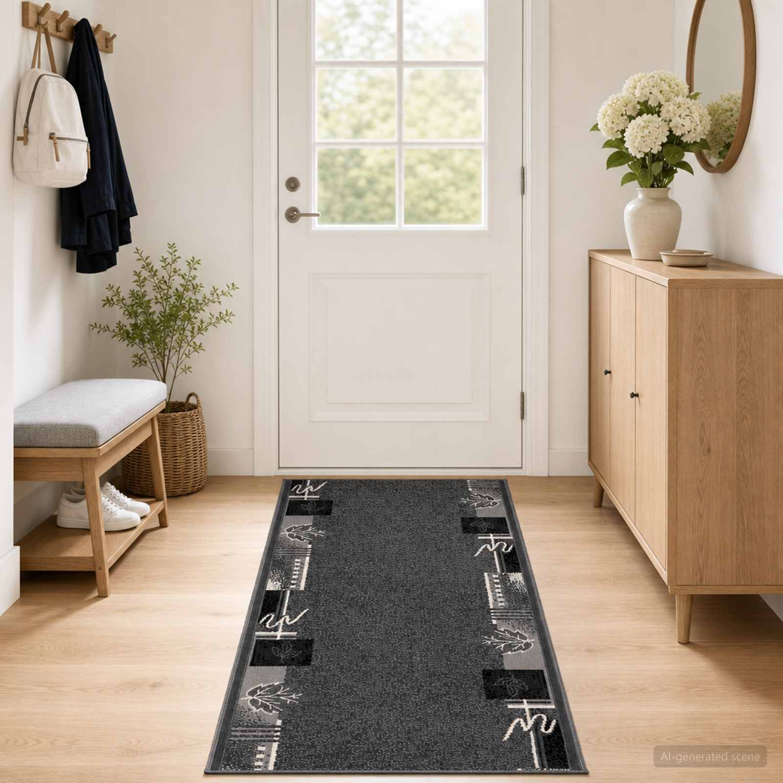 vidaXL Δερμάτινο Χαλί FLORNES Υφαντό Γκρι Φύλλα 67 x 200 cm PP 7 mm