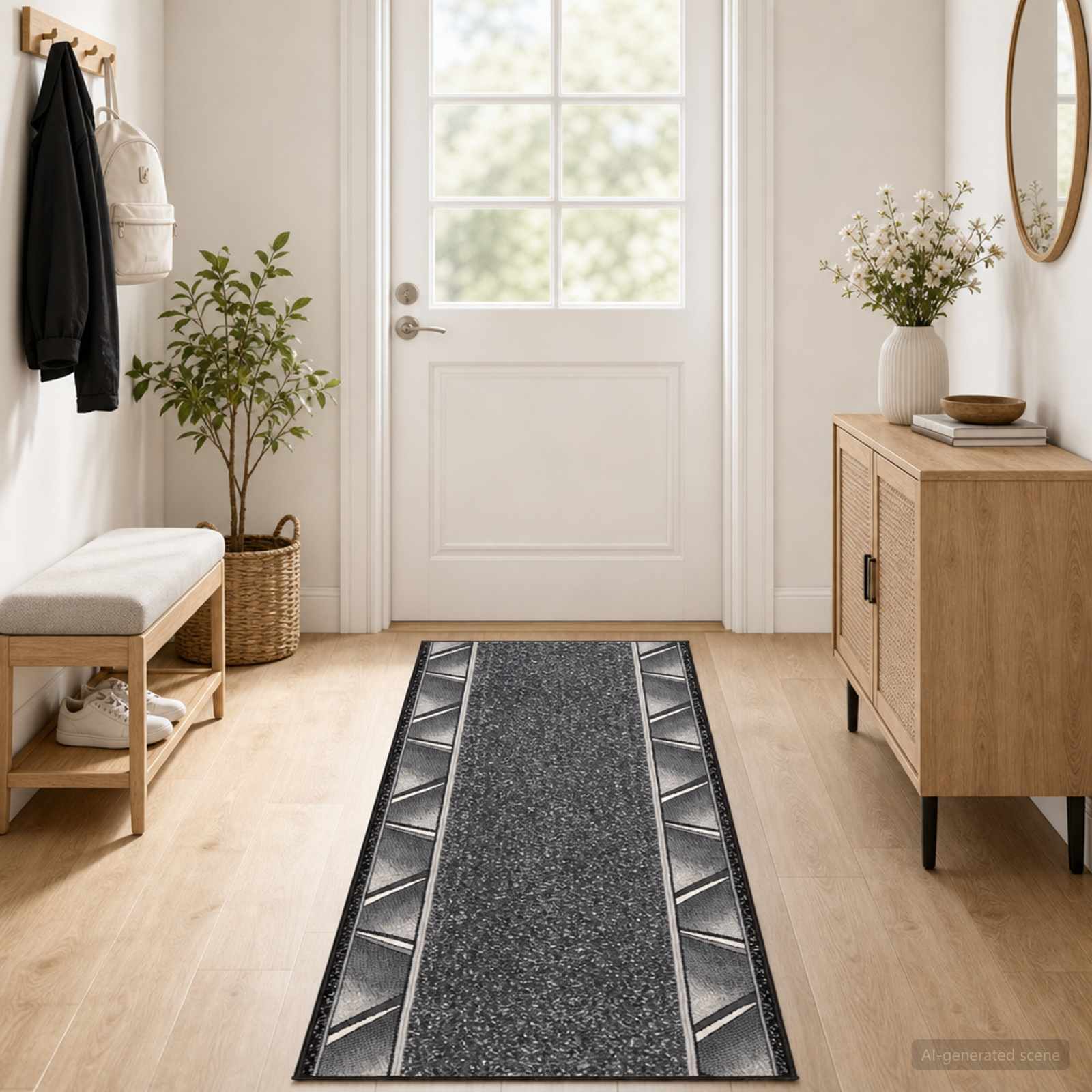 vidaXL Δερμάτινο Χαλί FLORNES Υφαντό Γκρι Διαγώνιος 67 x 250 cm PP