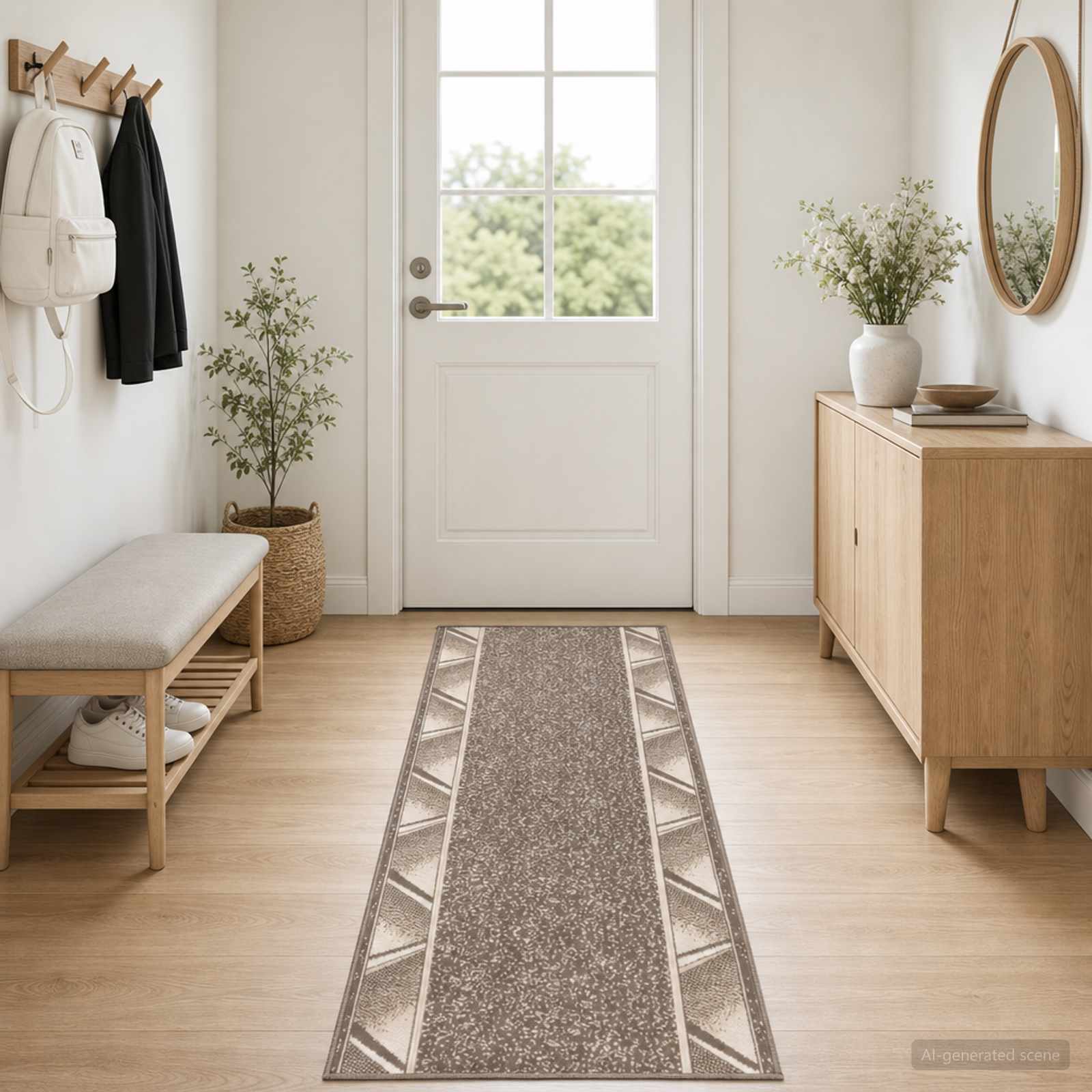 vidaXL Δερμάτινο Χαλί FLORNES Υφαντό Taupe Ζικ-ζακ 67 x 300 cm PP 7 mm