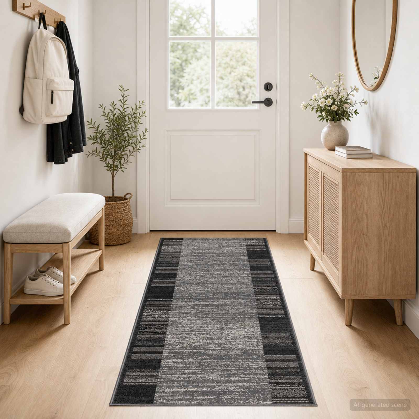 vidaXL Δερμάτινο Χαλί FLORNES Υφαντό Γκρι Ρίγες 100 x 200 cm PP 7 mm