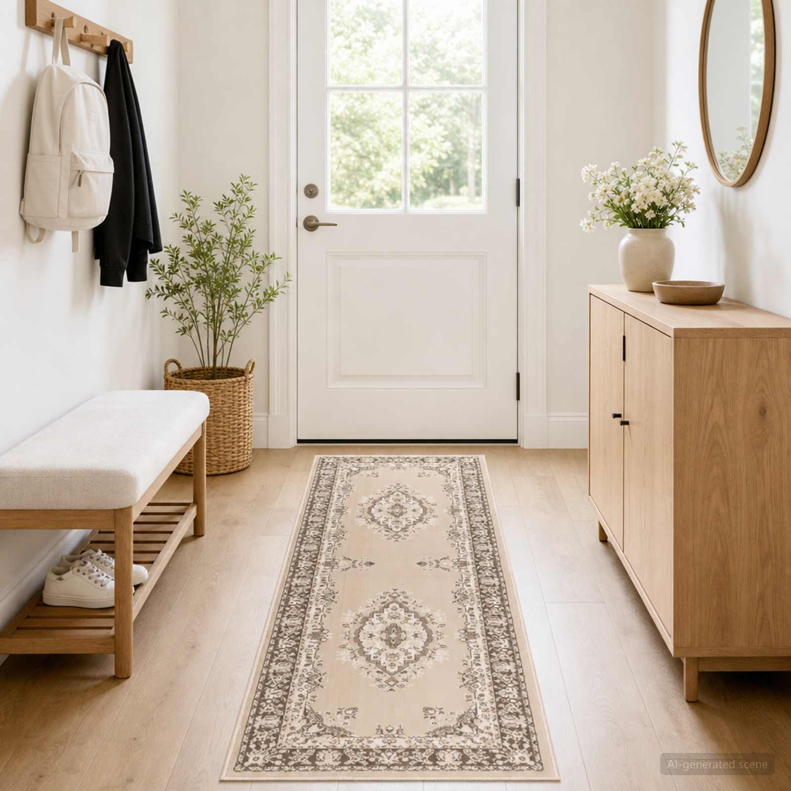 vidaXL Δερμάτινο Χαλί FLORNES Υφαντό Εκρού σχέδιο 80 x 200 cm PP 7 mm
